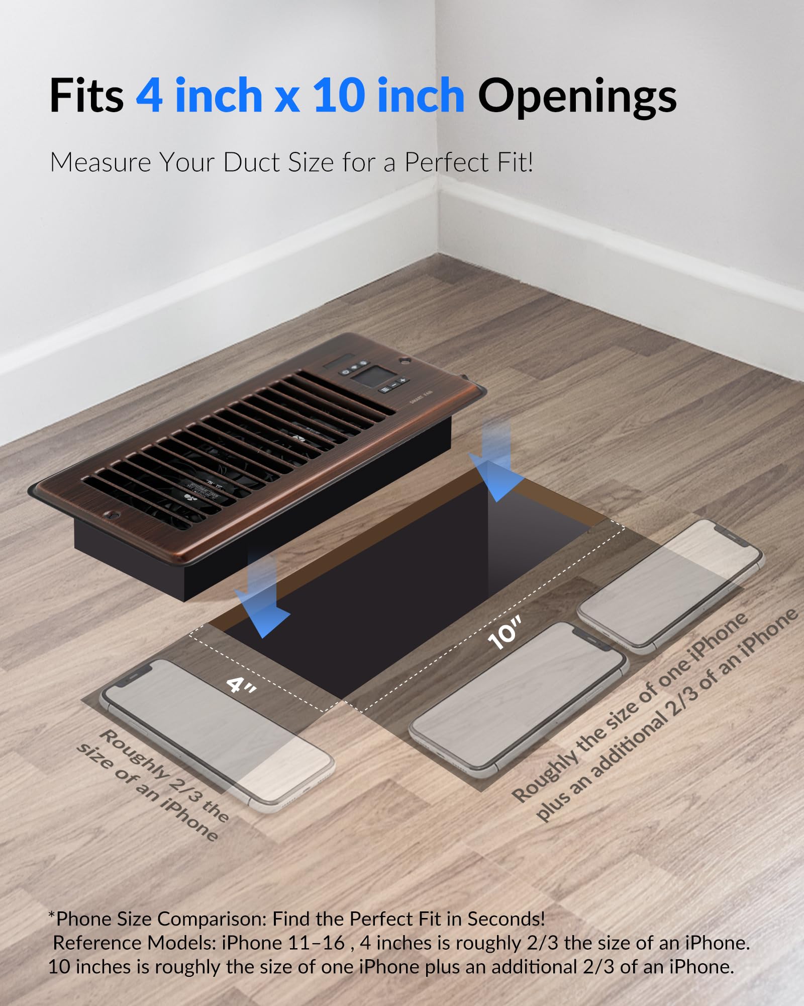 Super Quiet Register Booster Fan For 4  X 10  Register Holes, Smart Register Vent With Dual Intelligent Thermostat And Wifi App