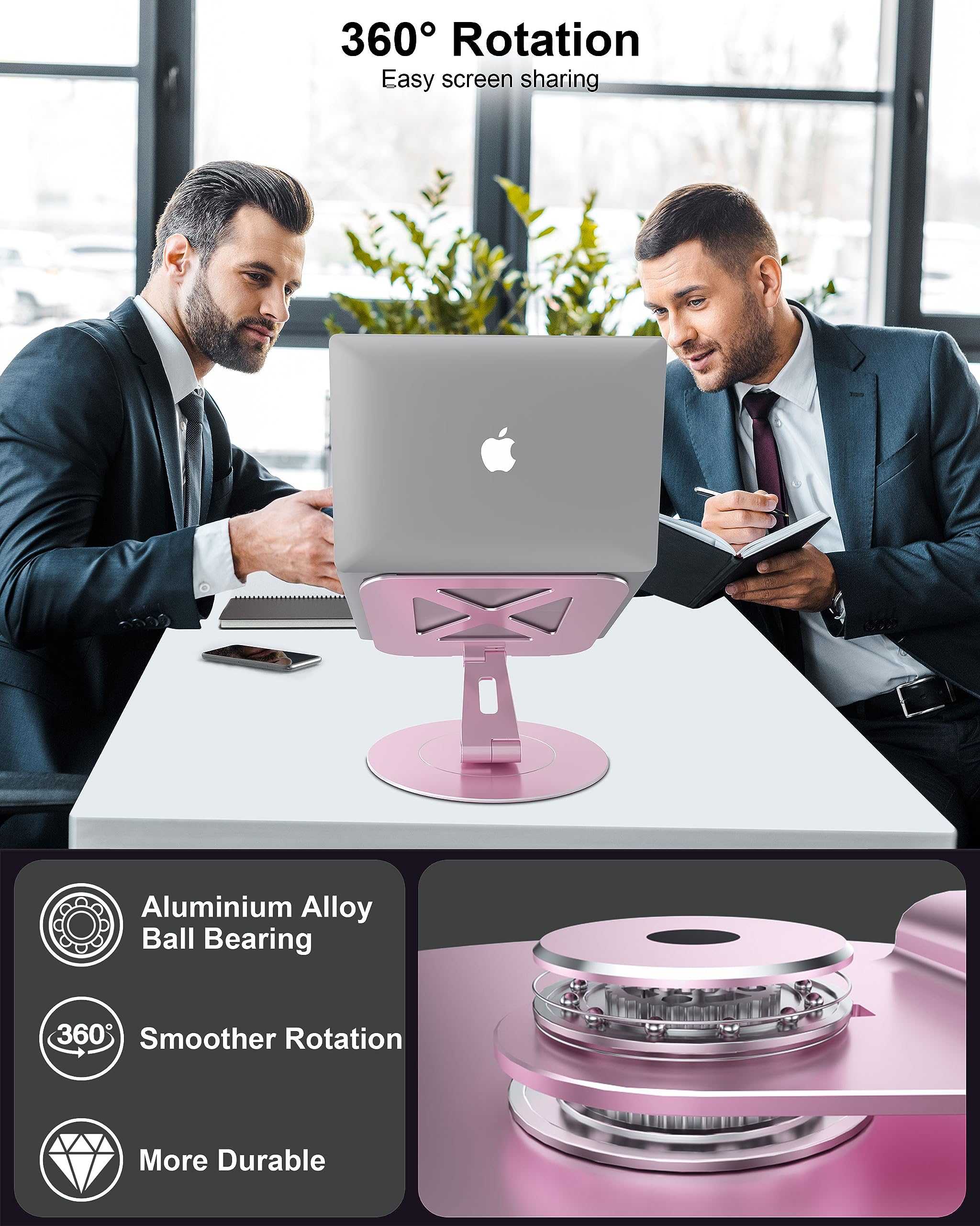 Loxp Ultra Stable Swivel Laptop Stand For Desk, 300% Larger Base Stability, Military Grade Aluminum, Height Adjustable Stylish L