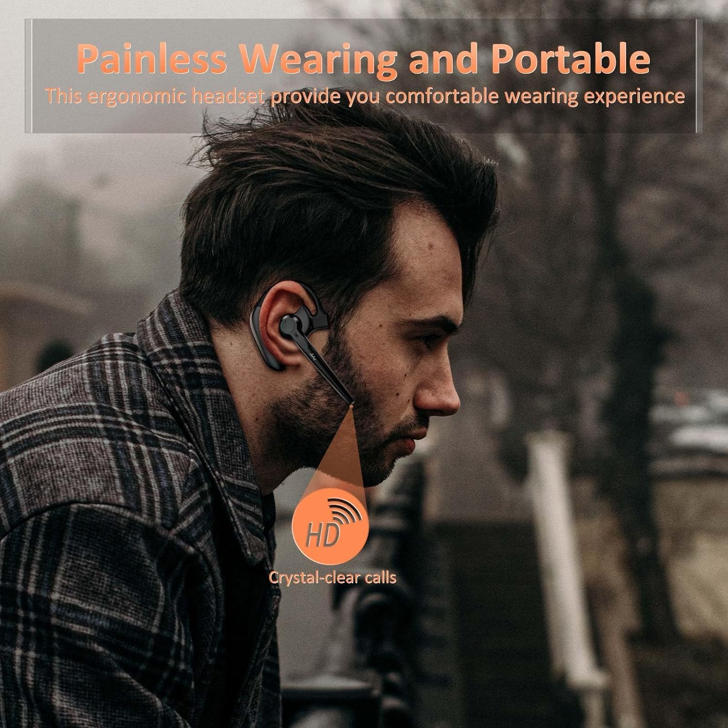 Aminy Wireless Bluetooth Headset With Microphone 30 Hrs Talking Time V5.3 Auriculares Bluetooth Earpiece,Ai Noise Cancelling Blu