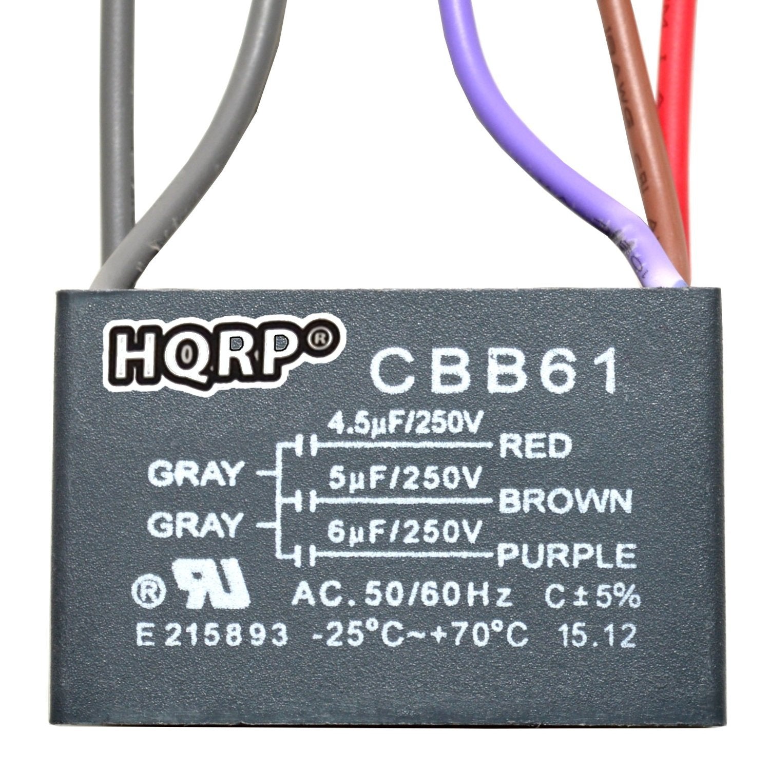 Hqrp 2 Pack Ceiling Fan Capacitor Cbb61 4.5Uf+5Uf+6Uf 5 Wire Ul Listed