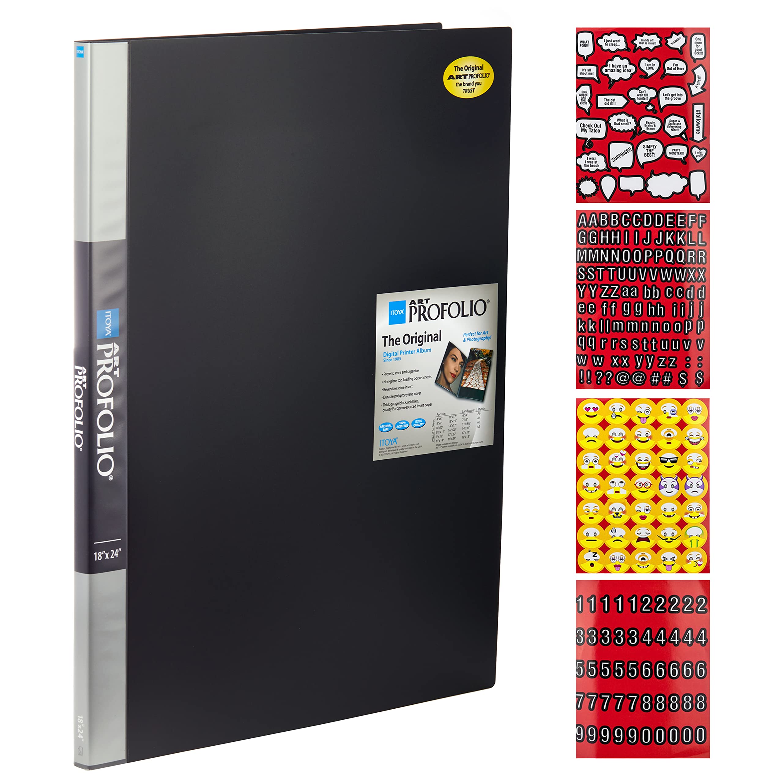 Itoya Polyproplene Art Storage/Display Books 18'' X 24'' | 24 Pages/48 Views | Scrapbooking Stickers 4 Pages Of Emojis, Quotes,