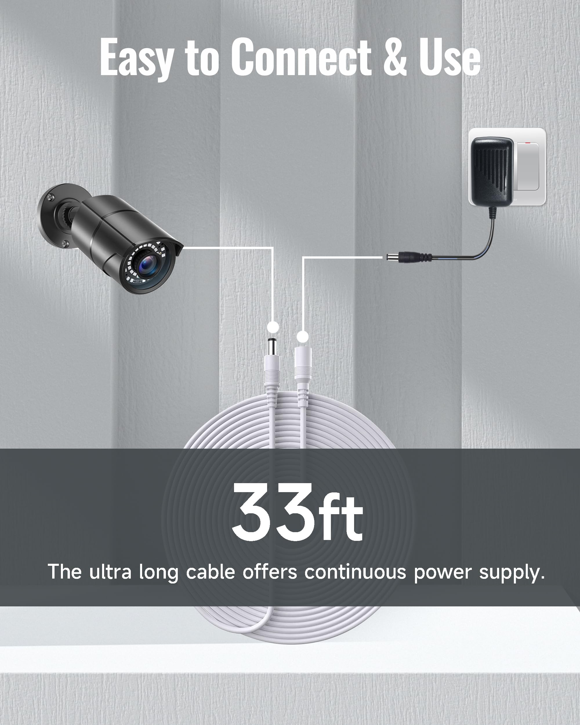 Oxzeewee Power Extension Cable, 2 Pack 33Ft (10M) 2.1Mm X 5.5Mm, Compatible With Universal 12V Dc Adapter Cord Or Wall Charger F