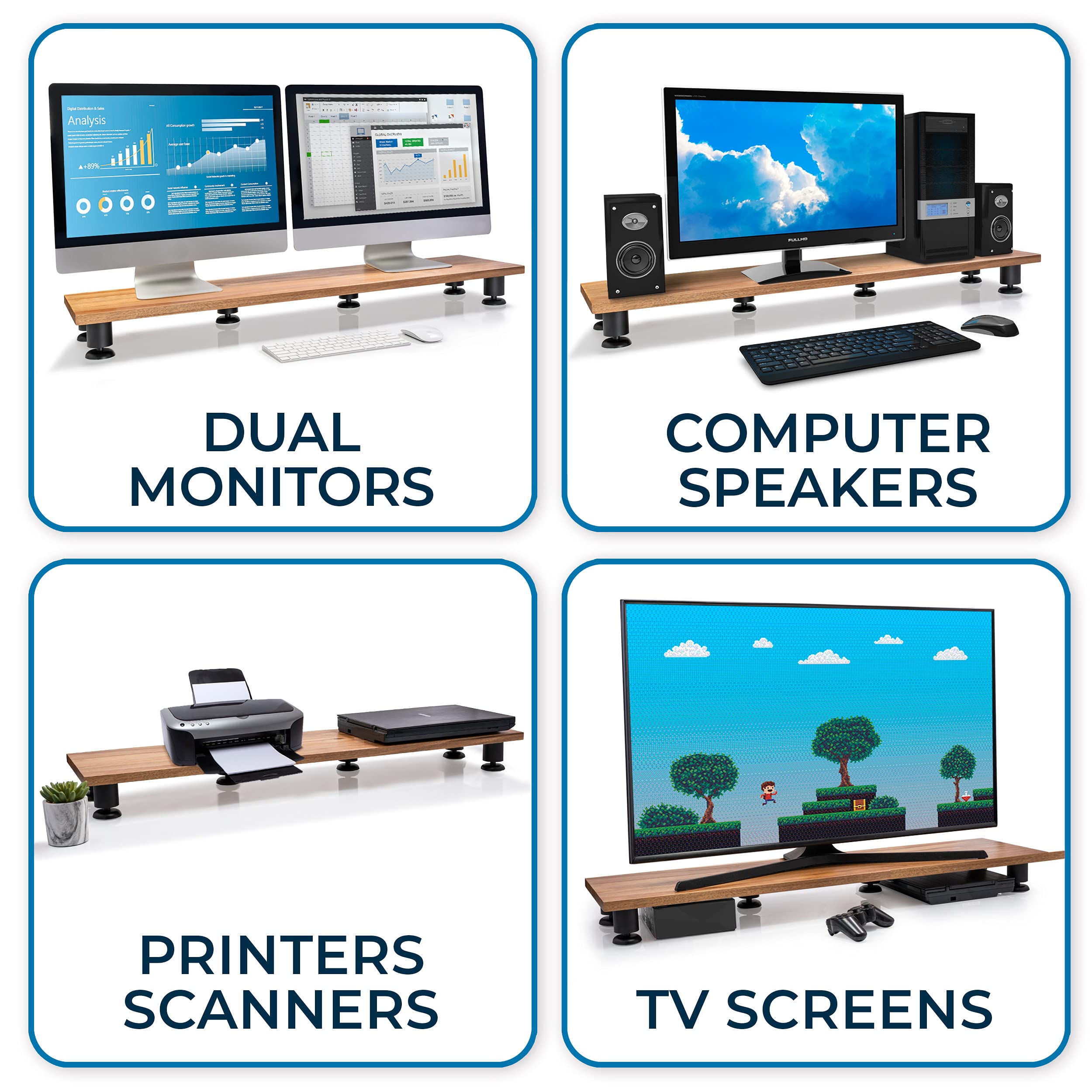 Nordik Large Dual Monitor Riser For 2   Premium Handmade Hardwood Acacia Computer   Laptop Tv Stand With Storage For Desk Access