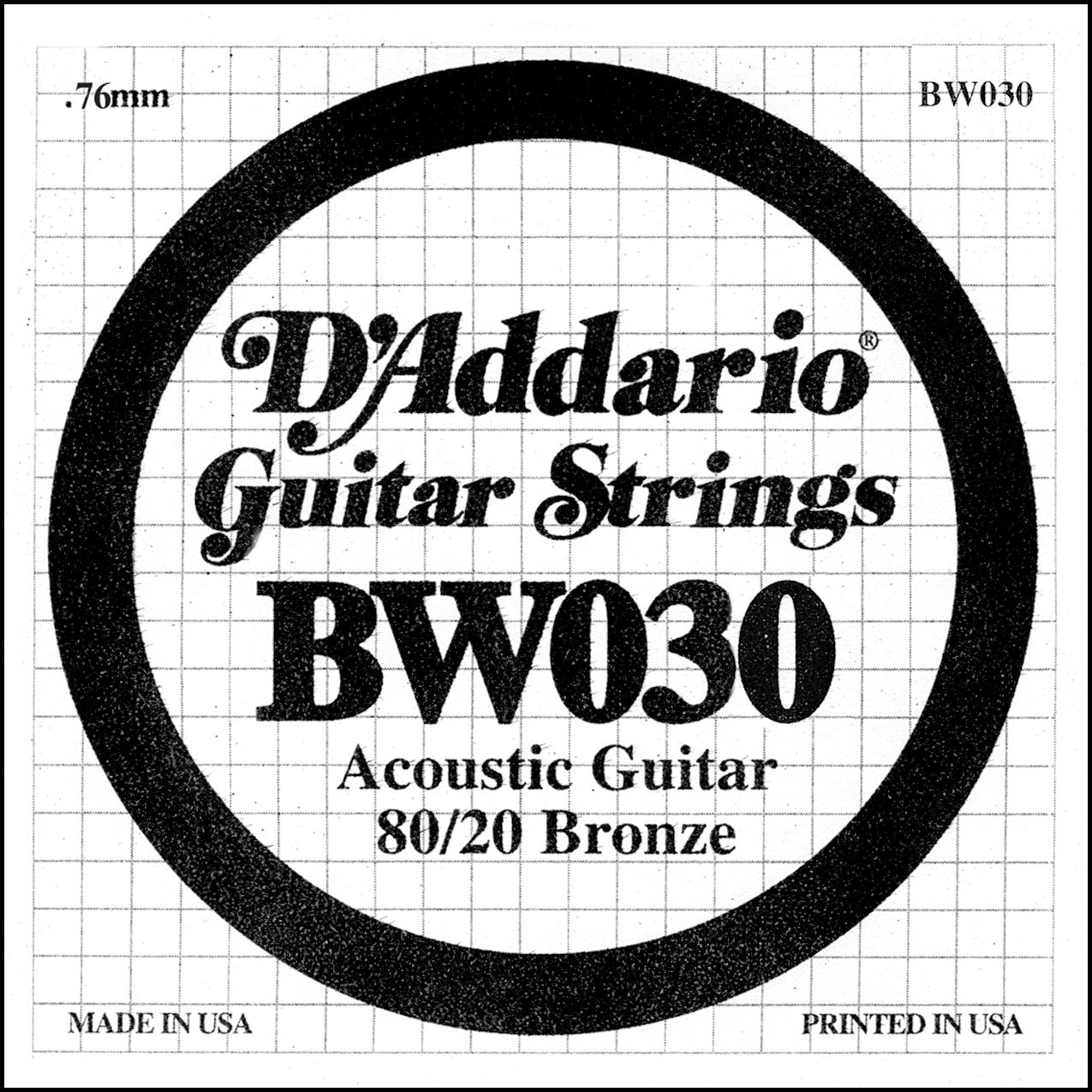 DAddario BW030 Bronze Wound Acoustic Guitar Single String, .030