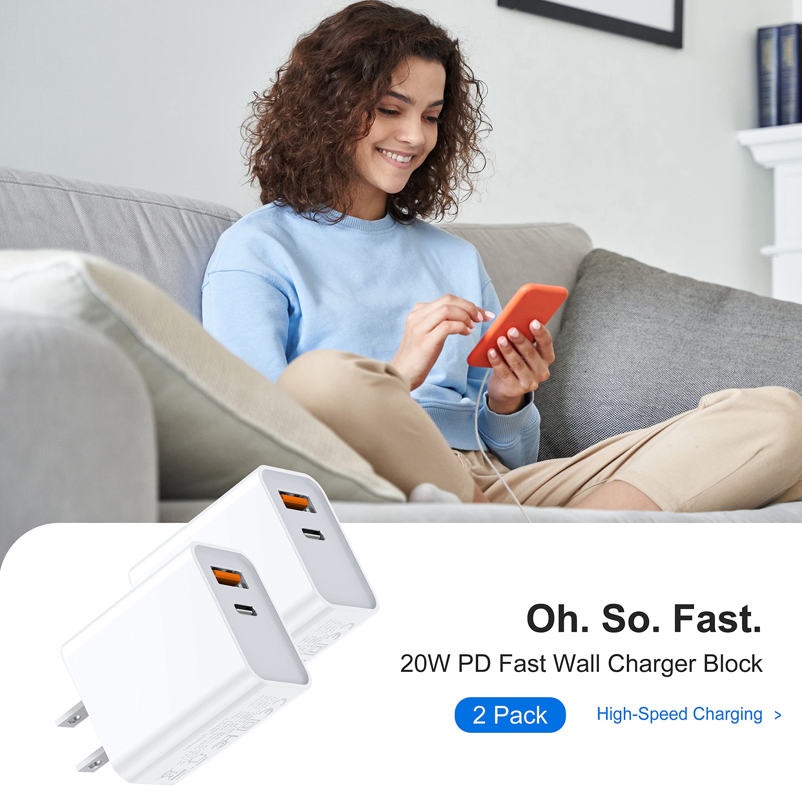 Iphone 16 15 14 Pro Max Charger, Upgraded Certified 3 Pack 20W Durable Dual Port Pd Block Fast Usb C Wall Charger For Iphone 16/