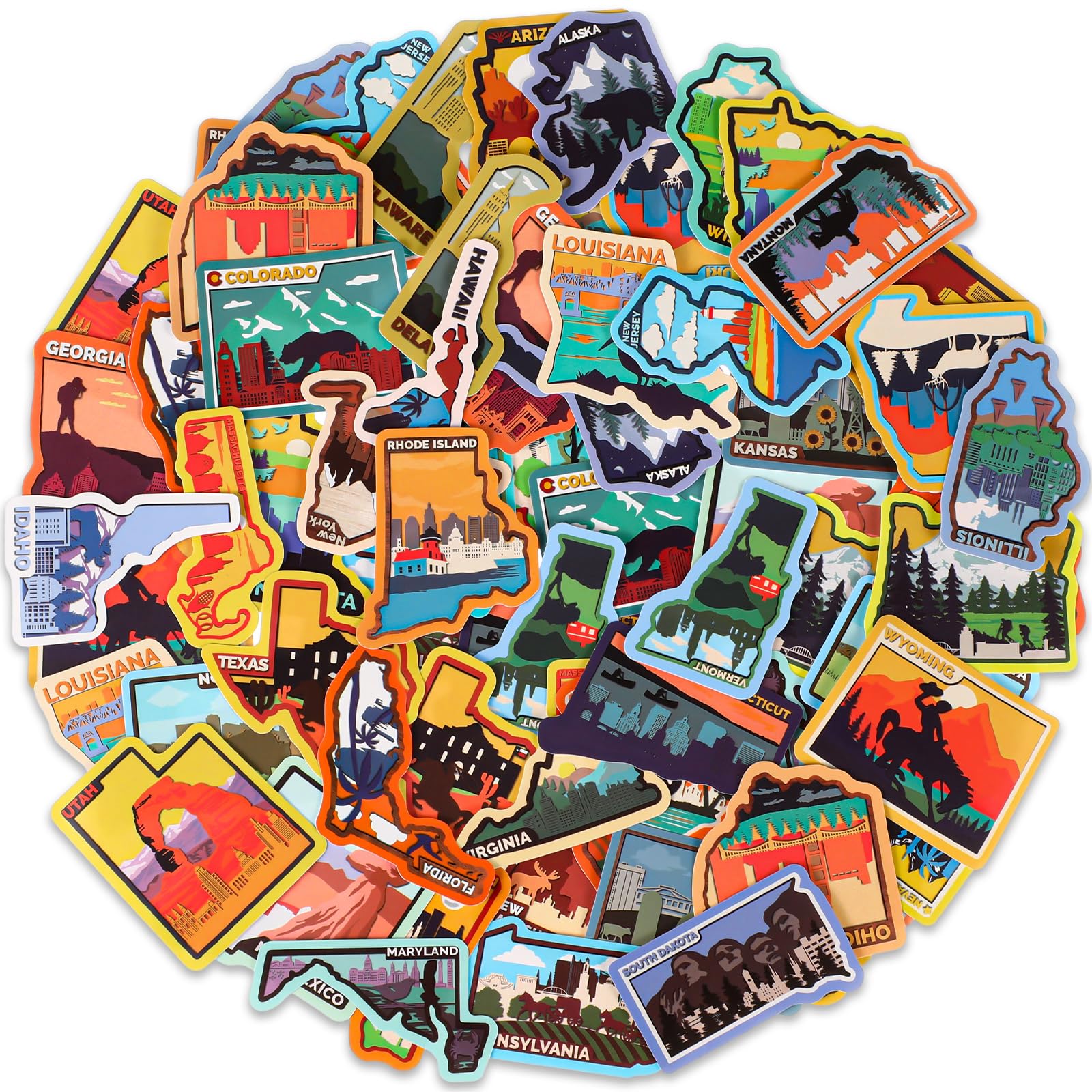 Qilery 100 Pcs Us State Stickers, Travel Map State Flag Stickers, 50 States Stickers, Vintage Travel Scrapbook Decals, Waterproo
