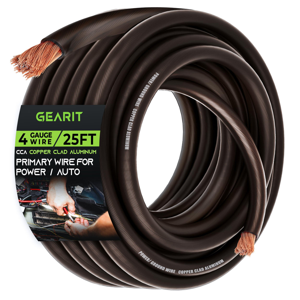Gearit 4 Gauge Wire (25Ft   Black Translucent) Copper Clad Aluminum Cca   Primary Automotive Wire Power/Ground, Battery Cable, C