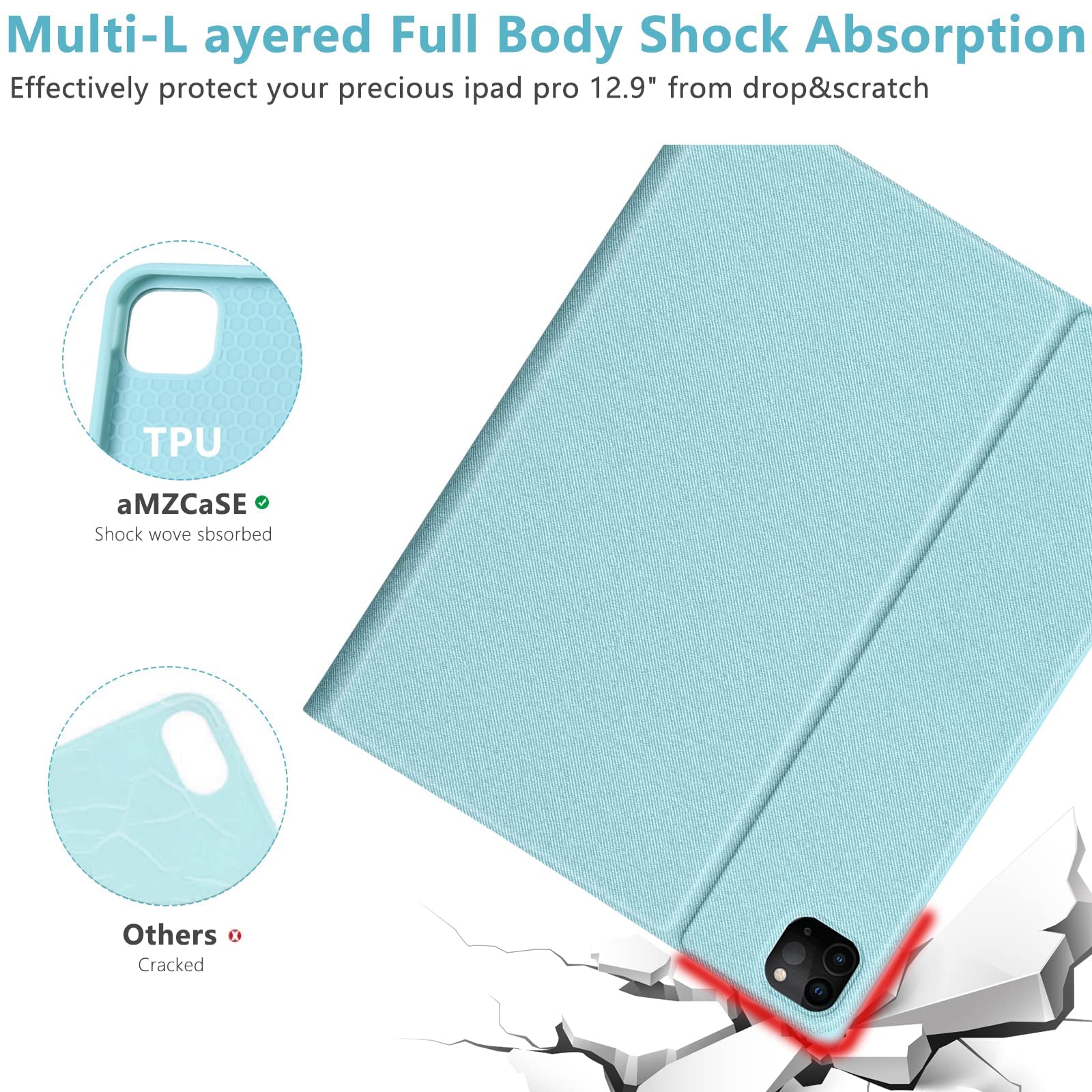 Amzcase For Ipad Air 13 Inch M2 Pro 12.9 Case With Keyboard Fit For Ipad Pro 2022 6Th/2021 5Th Gen,Bluetooth Wireless Magnetic D