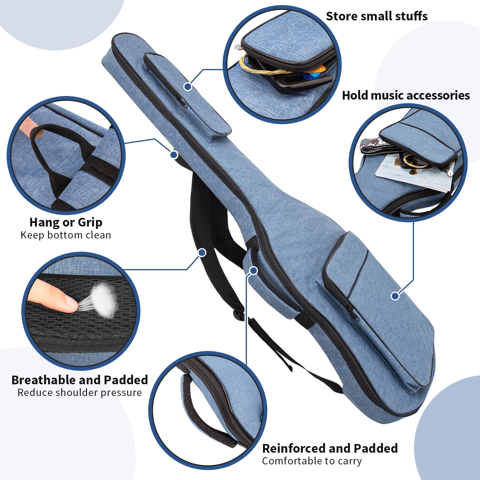 Muztop 39 Inch Electric Guitar Bag Soft Guitar Case, 11 Mm Thick Padded Electric Guitar Gig Bag Waterproof Guitar Backpack With