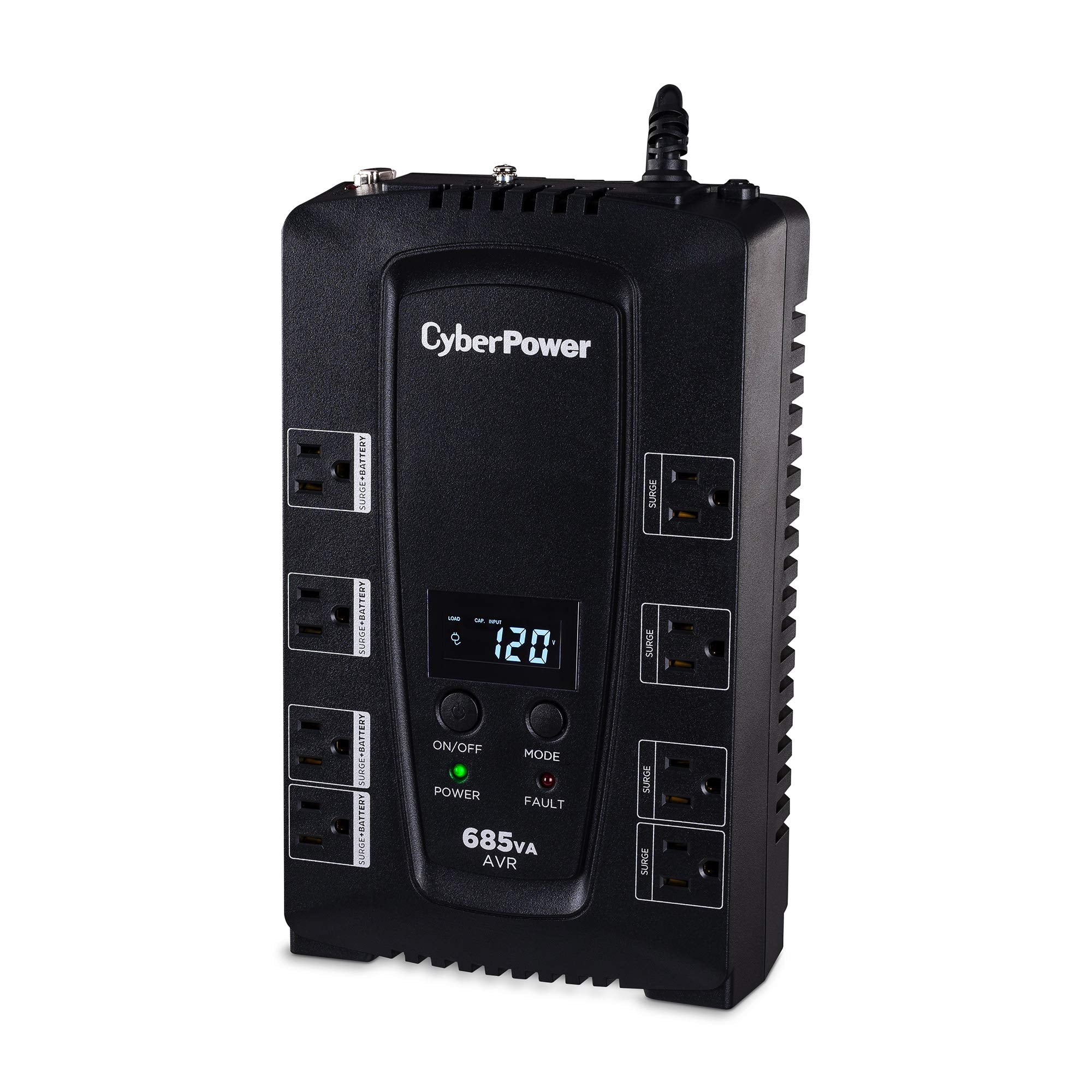 Cyberpower Cp685Avrlcd Intelligent Lcd Ups System, 685Va/390W, 8 Outlets, Avr, Compact