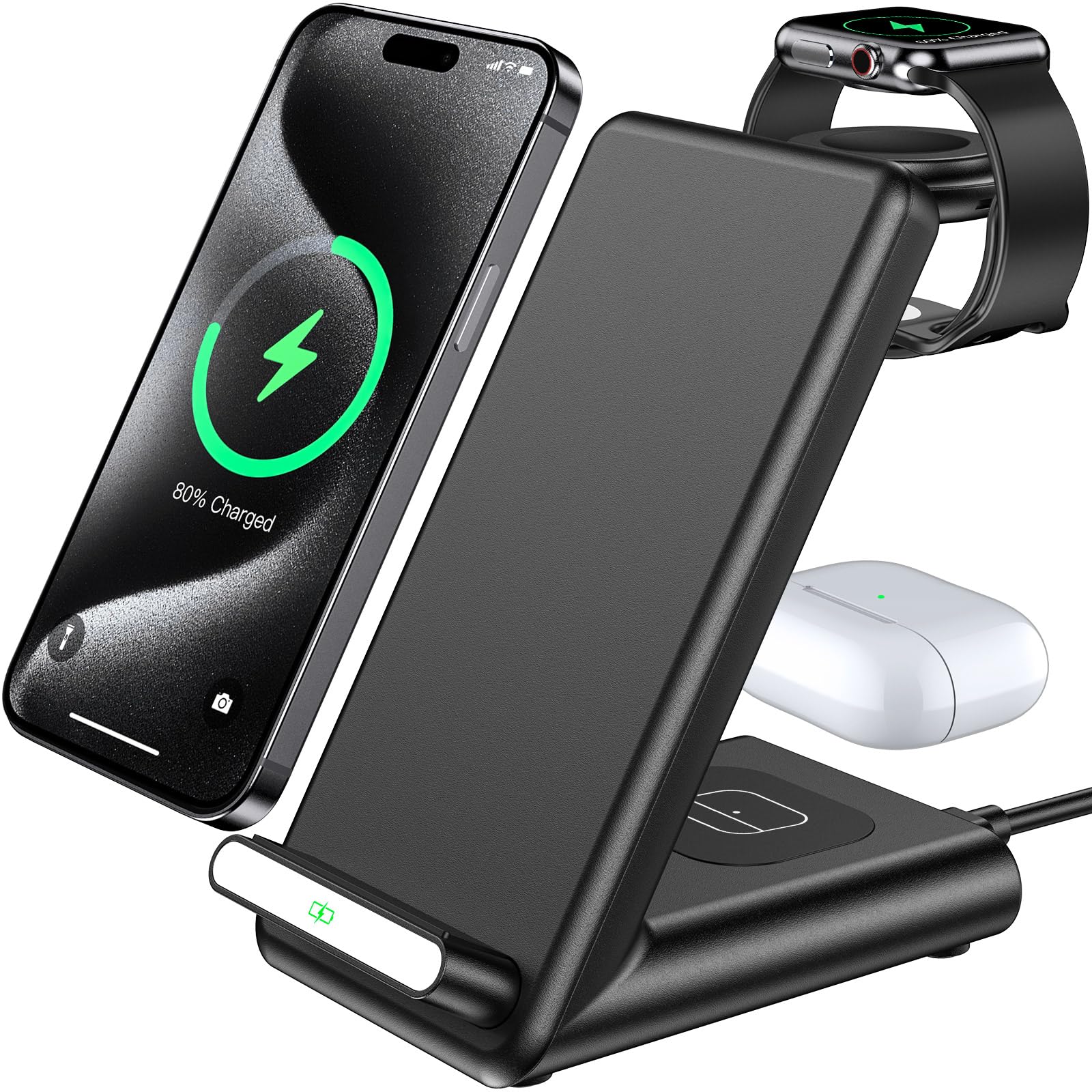 Wireless Charging Station,3 in 1 Charging Stand Made for Apple Watch Ultra 11 10 9 8 7 6 SE 5 4 3,Fast Wireless Charger Made for