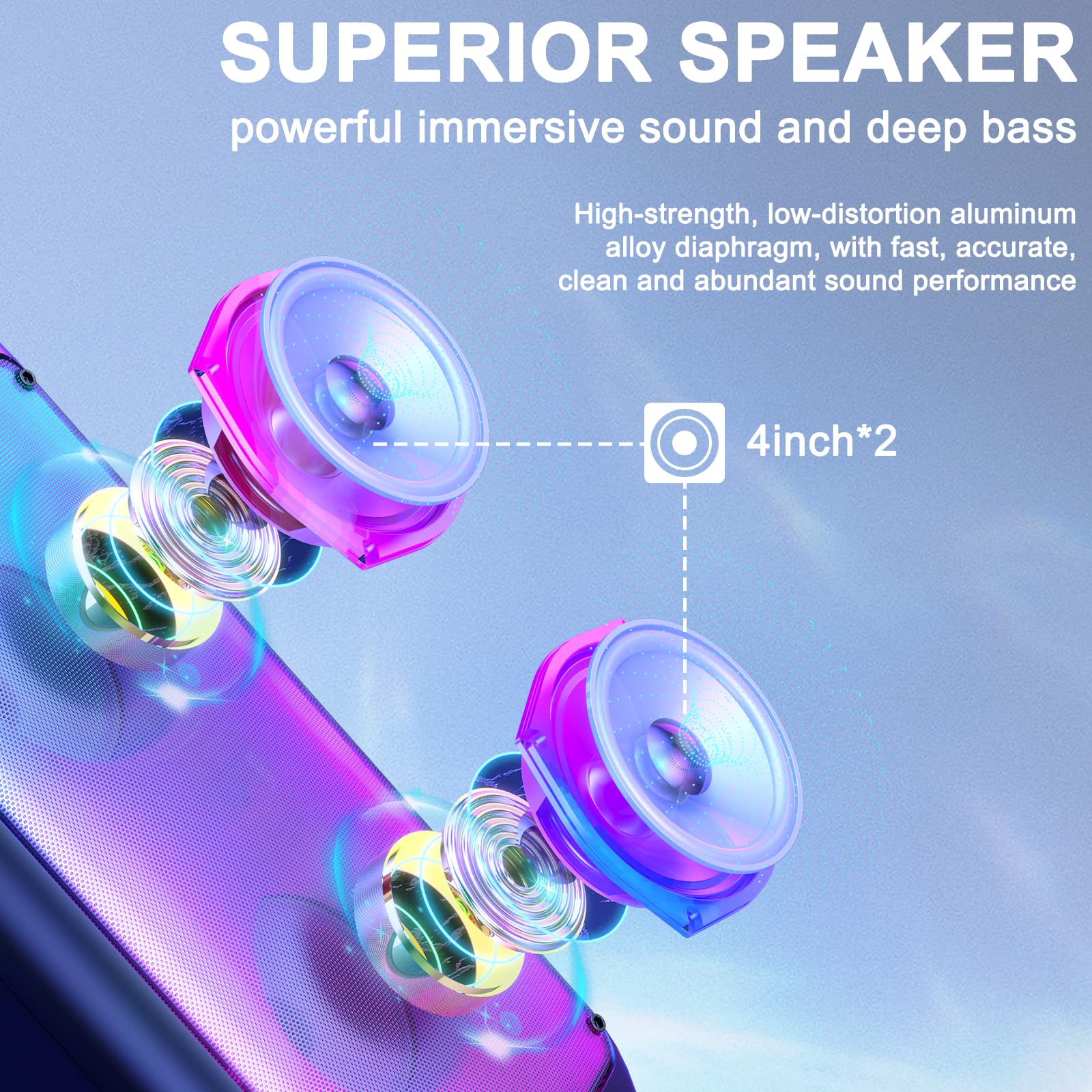 Hwwr Karaoke Machine With 2 Wireless Microphones, Portable Bluetooth Speaker For Adults & Kids, Big Party Pa System With Disco L