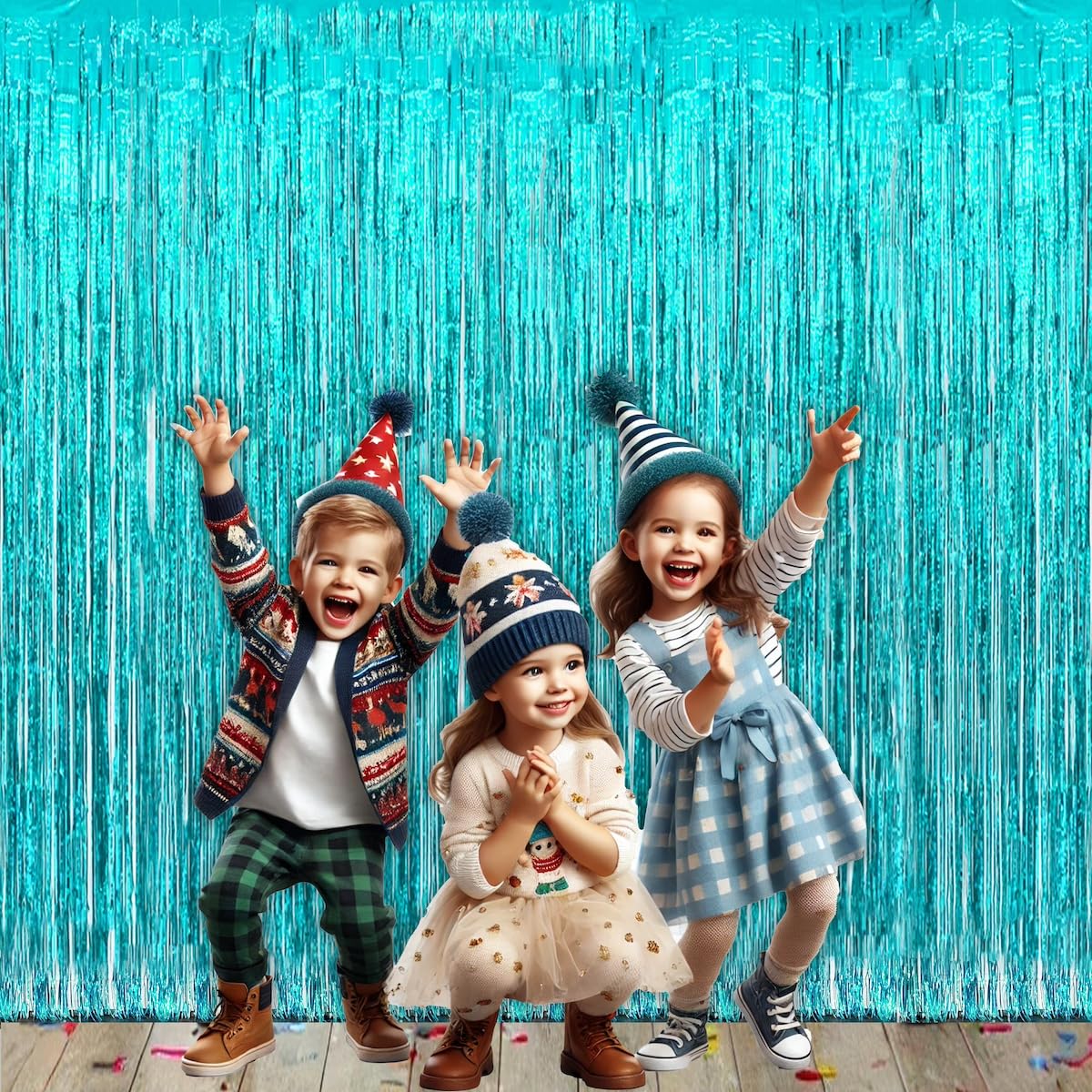Allgala 4 Pack Turquoise Metalic Tinsel Party Photo Backdrop Curtain 3.3 X 9.8 Ft (1X3M) Photo Booth Background Curtains Door Fr
