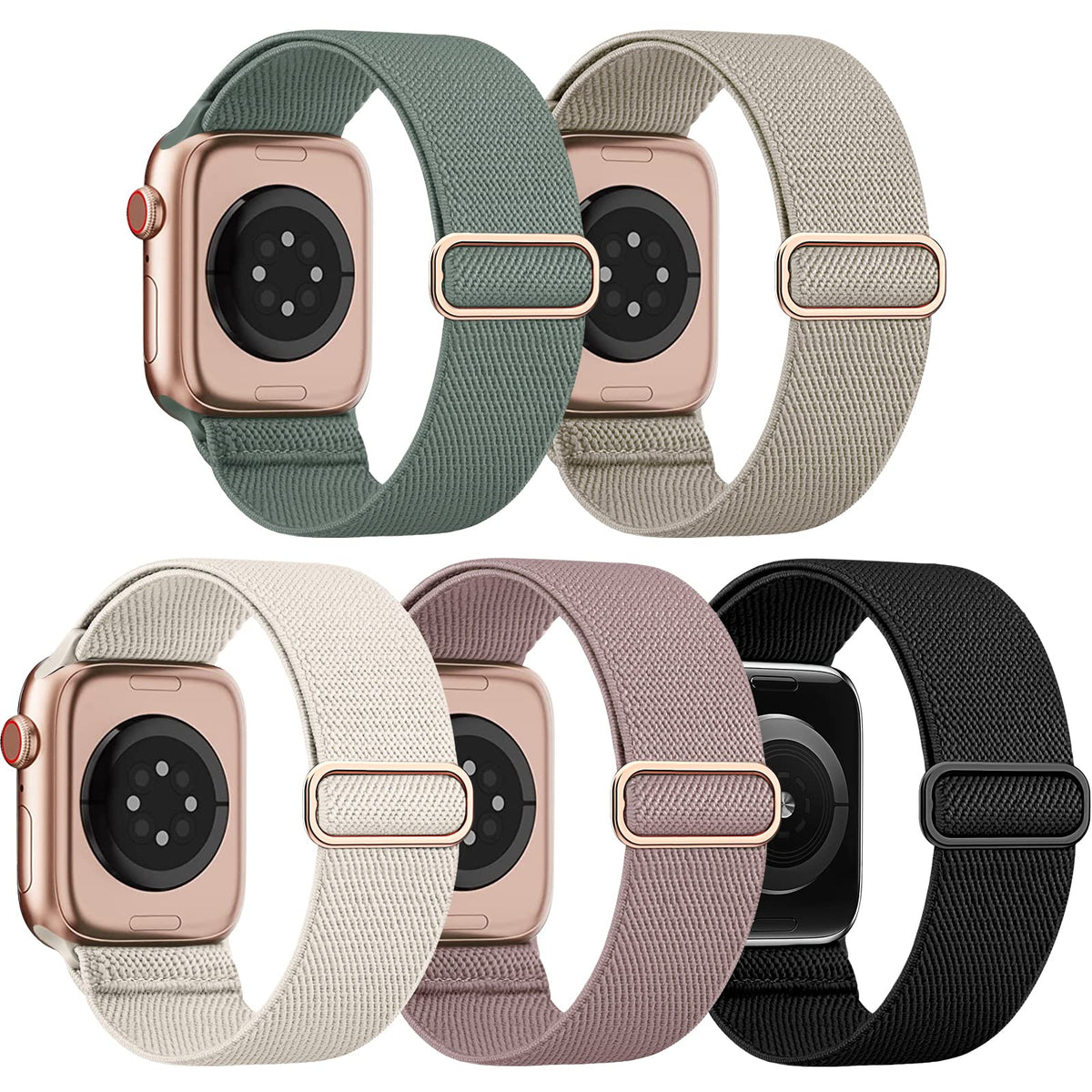 Eomtam 5 Pack Stretchy Nylon Compatible For Apple Watch Band 38Mm 40Mm 41Mm 42Mm 44Mm 45Mm Women Men,Elastic Cloth Sport Wristba