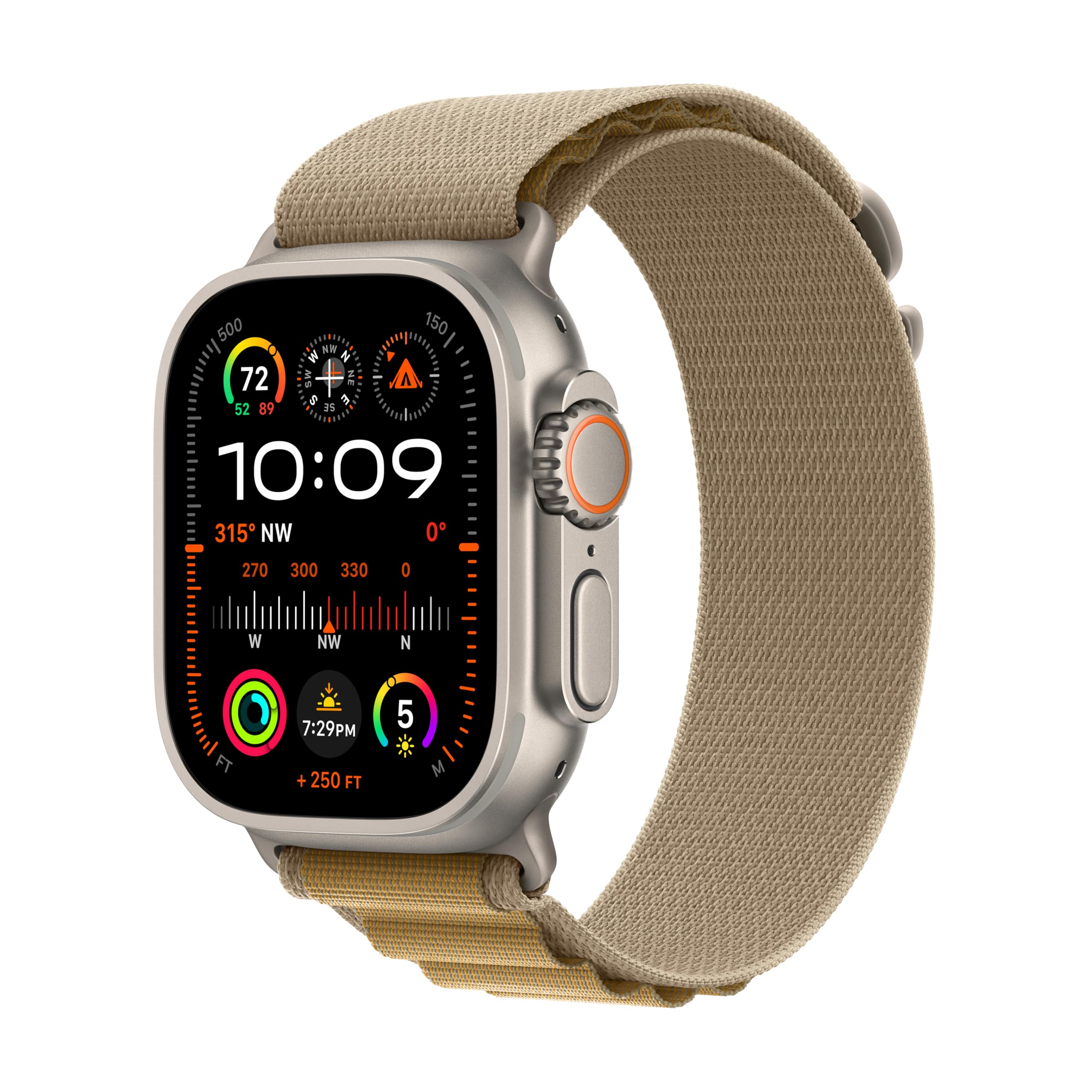 Apple Watch Ultra 2 [GPS + Cellular 49mm] Smartwatch, Sport Watch with Natural Titanium Case with Tan Alpine Loop - M. Fitness T