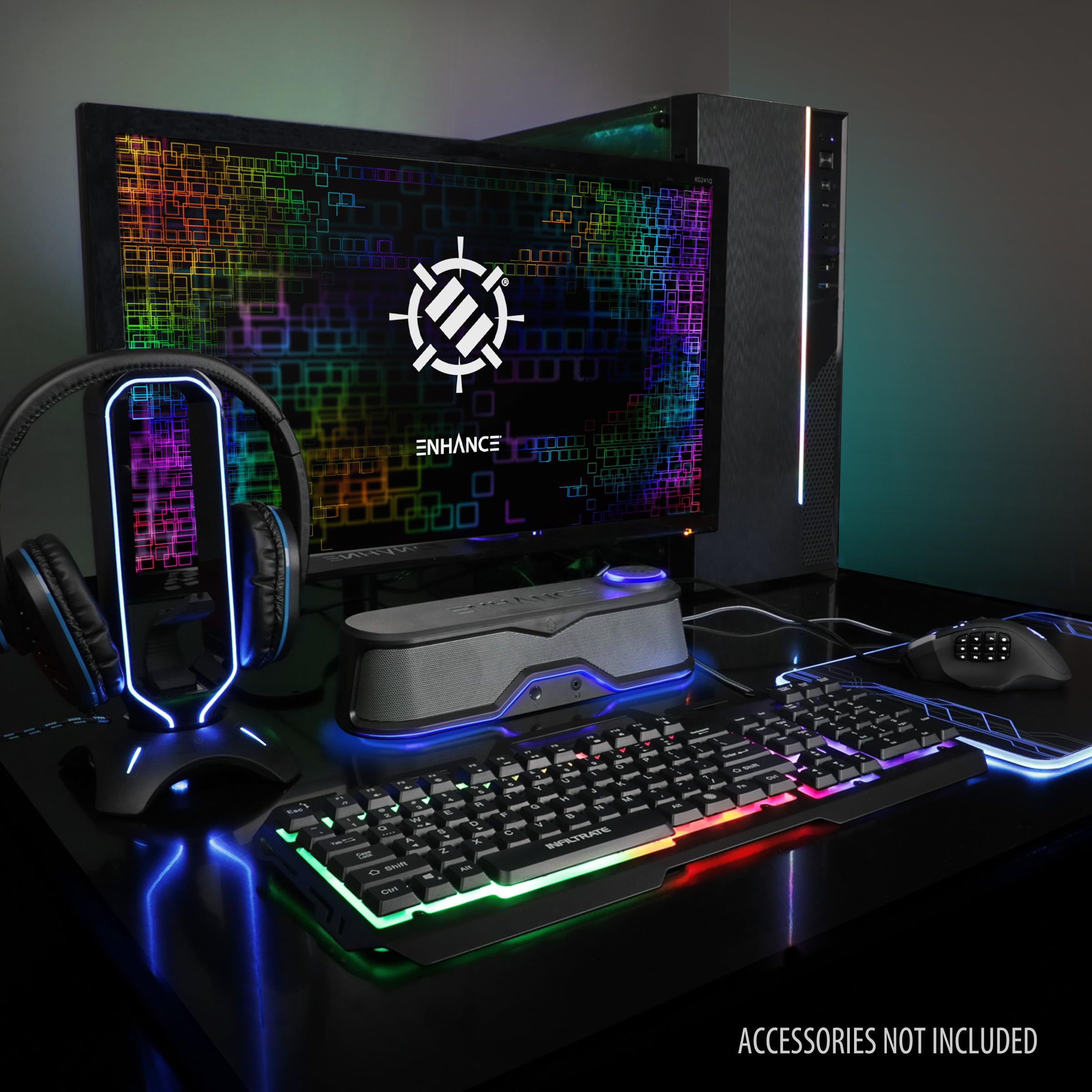 Enhance Sb1 Computer Speakers High Excursion Soundbar - Usb Powered Computer Sound Bar, Under Monitor Speaker With 10W Peak, Led