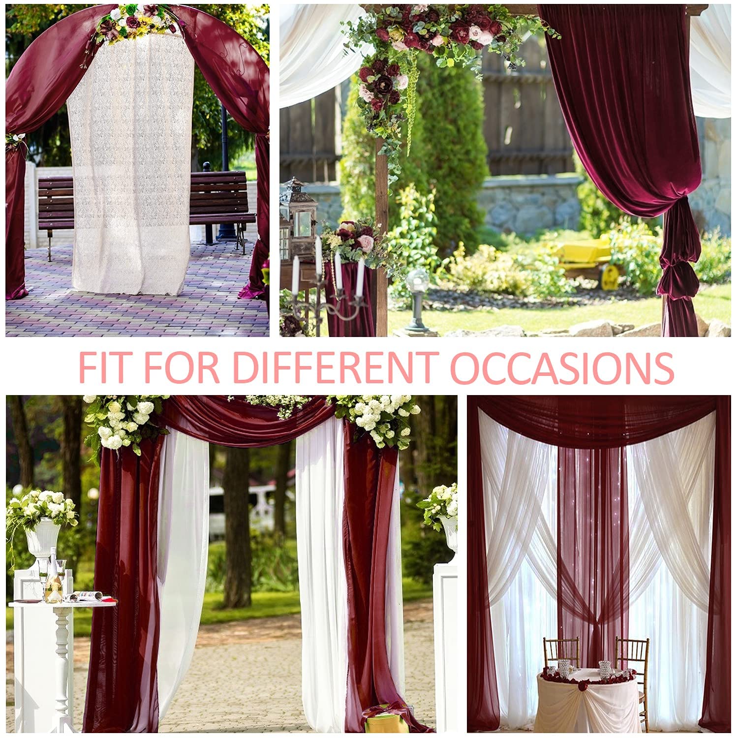 Wedding Arch Draping Fabric, 2 Panels Burgundy Sheer Backdrop Curtain Tulle Fabric Drapery For Arbor Wedding Archway Ceremony Pa