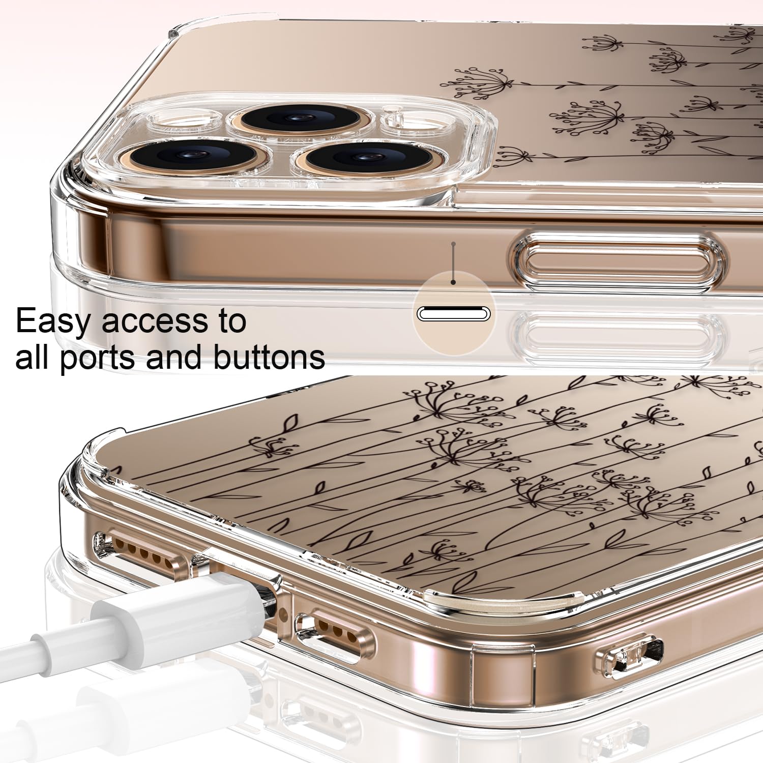 Luhouri For Iphone 16 Pro Case With Screen Protector   Crystal Clear Cover   Fashionable Pattern Design   Wireless Charging  Sli