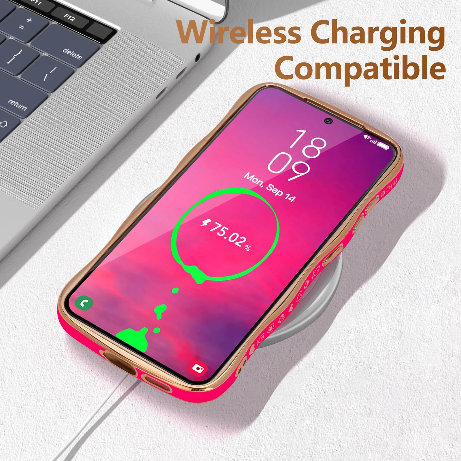 Lchulle For Samsung Galaxy S22 Plus Case For Women Girls, Cute Wave Frame Curly Shape With Love Heart Camera Protection Cover Lu