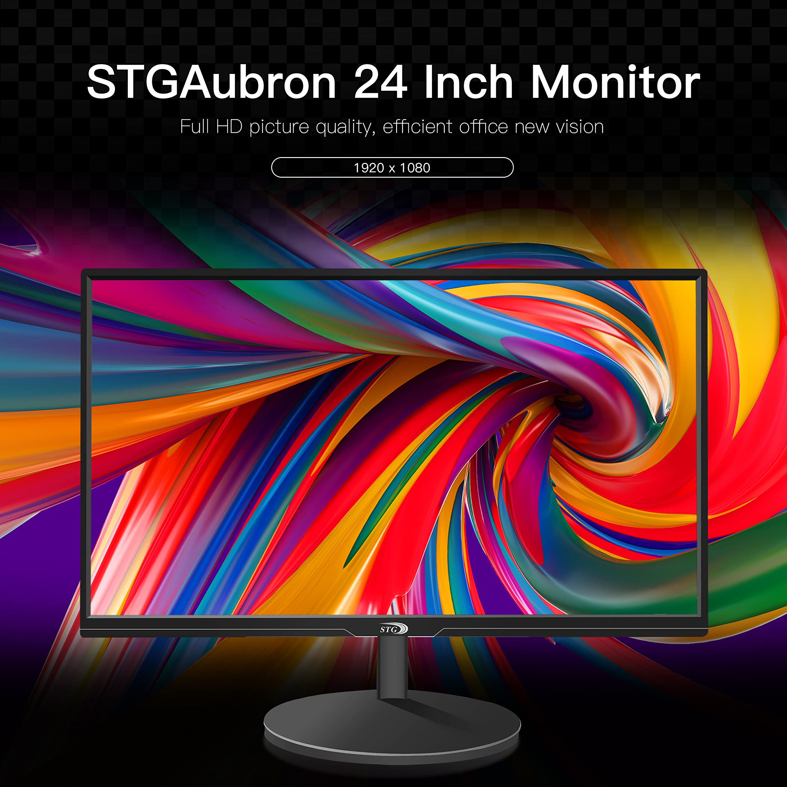 Stgaubron 24 Inch Gaming Computer Monitor, Fhd 1920 X 1080P Office Pc Led Display, 99% Srgb, Hdmi, Vga, Ergonomic Tilt Adjustmen