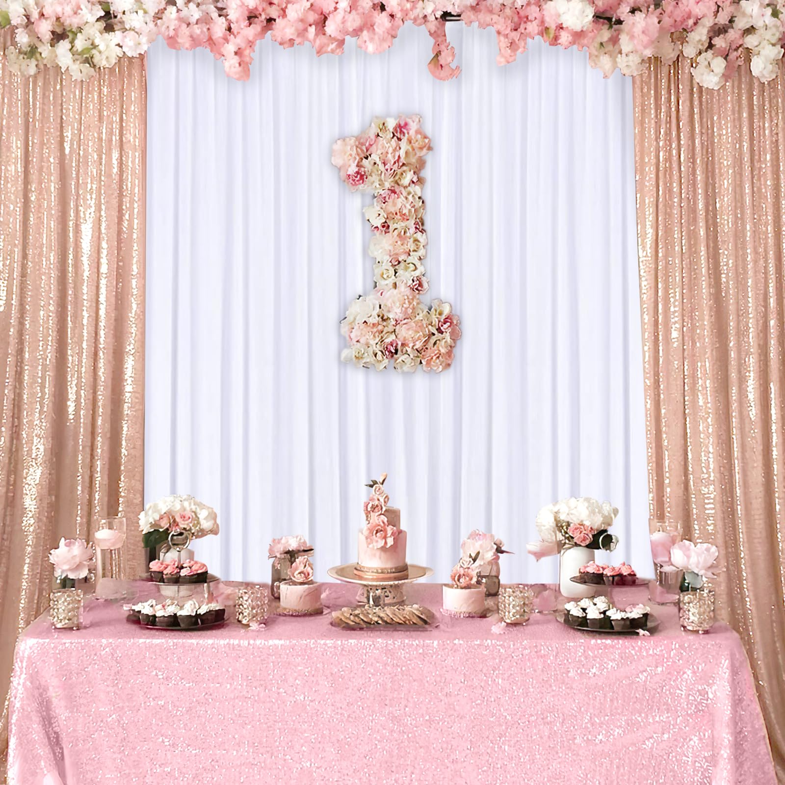 White Backdrop Curtain Party Decorations: 4 Pcs 5Ft X 8Ft White Polyester Drapes   Wedding Birthday Background