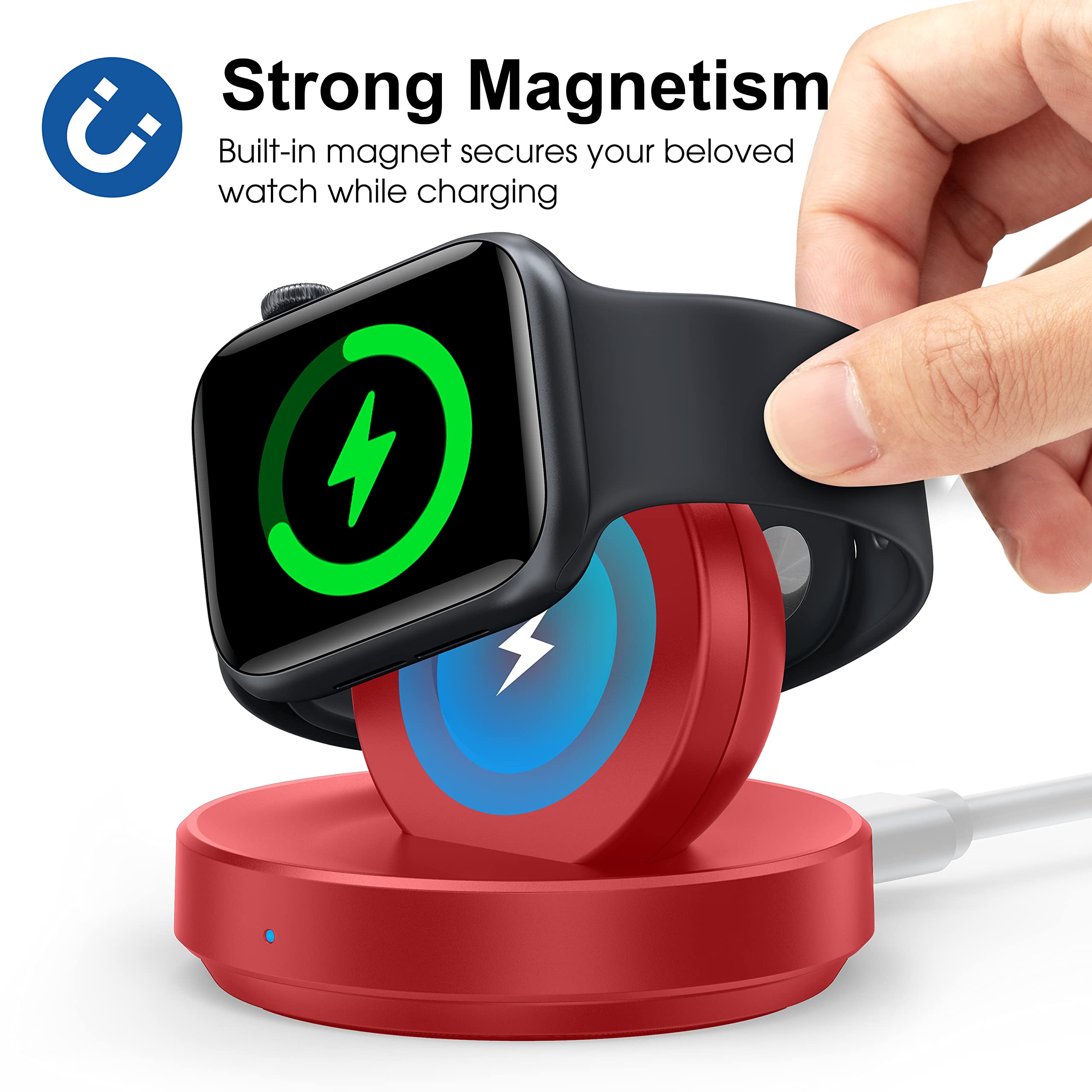 Zapogo Portable Magnetic Charging Dock For Apple Watch, Wireless Fast Watch Charger Stand With Charging Cable, Support Nightstan