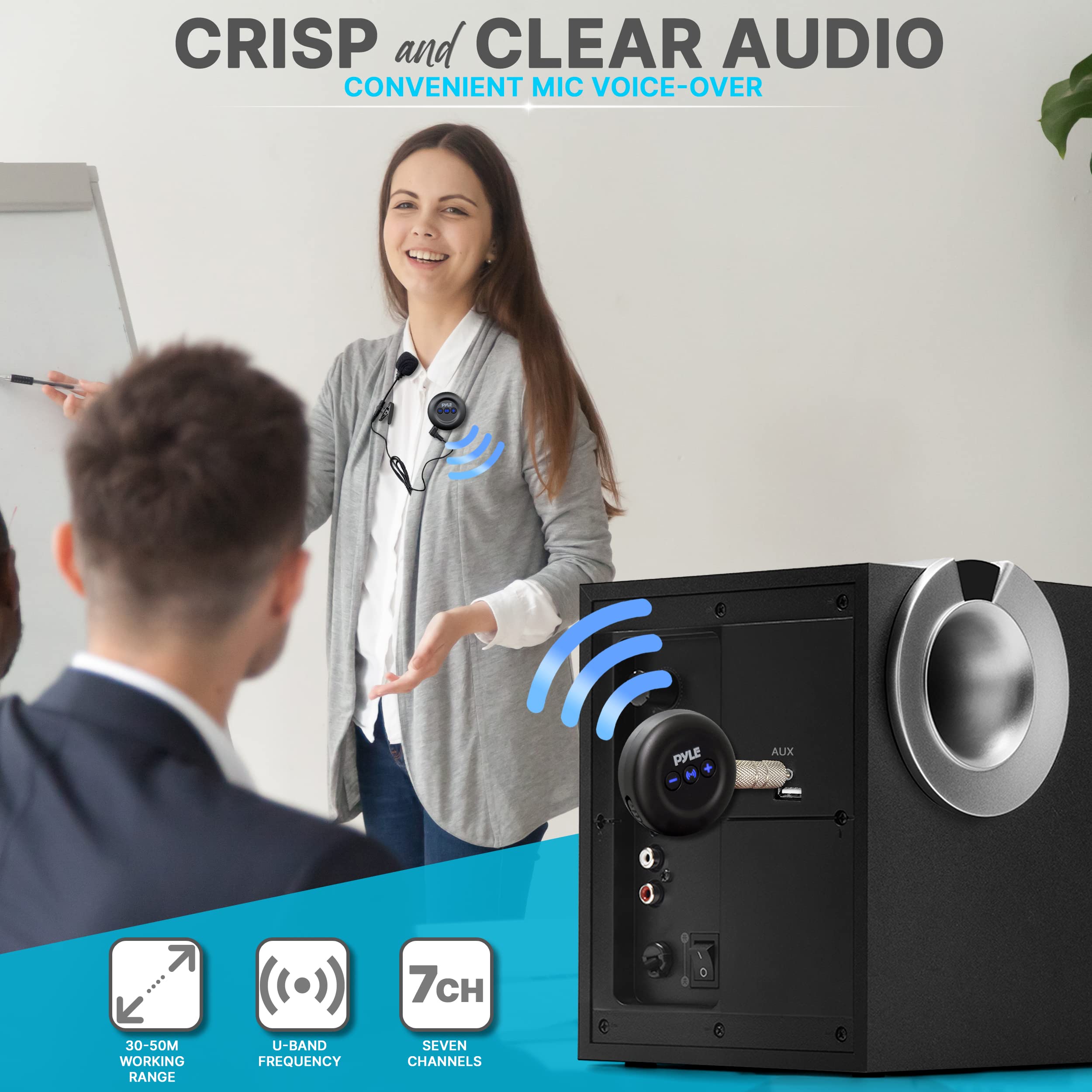 Pyleusa Wireless Low-Latency Transmitter / Receiver Set - For Presentations, Projectors, Tv, Soundbar, Streaming, 3.5Mm Aux & Rc