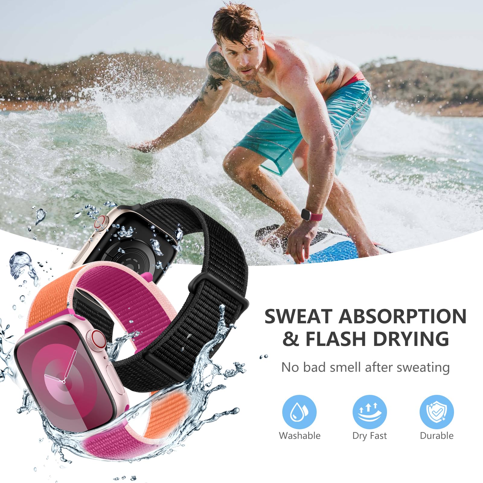 Getino Sport Loop Band Compatible With Apple Watch Bands For Women Men 40Mm 41Mm 38Mm 46Mm 42Mm 44Mm 45Mm 49Mm, Braided Stretchy