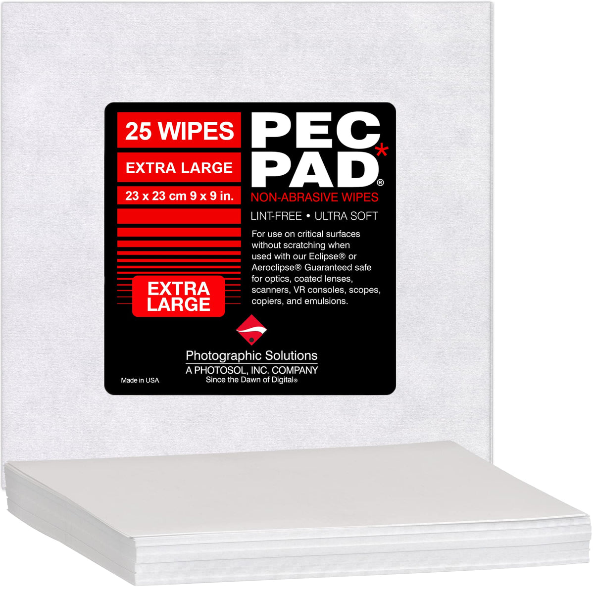 Photographic Solutions Pec-Pad Lint Free Non-Abrasive Photo Wipes 9 X 9 (23 X 23Cm) 25-Sheets