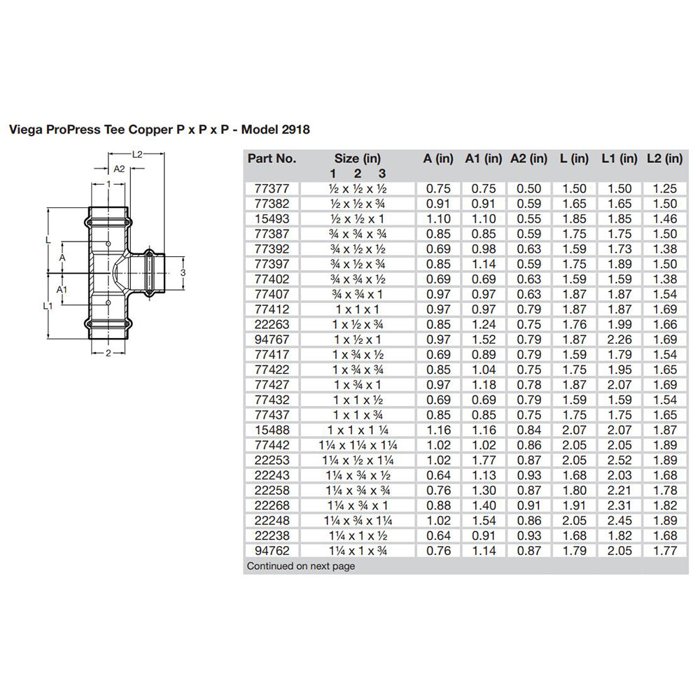 Viega Propress 1/2'' Copper Tee - Triple Press Connection - Smart Connect Technology,WBAUVA001346107
