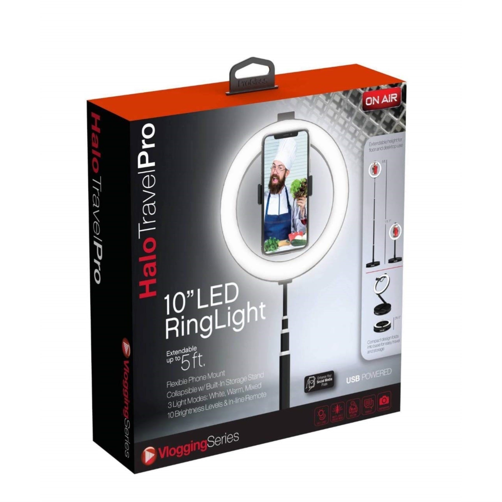 10-in LED Ring Light withFoldable 5ft Stand Halo Travel Pro