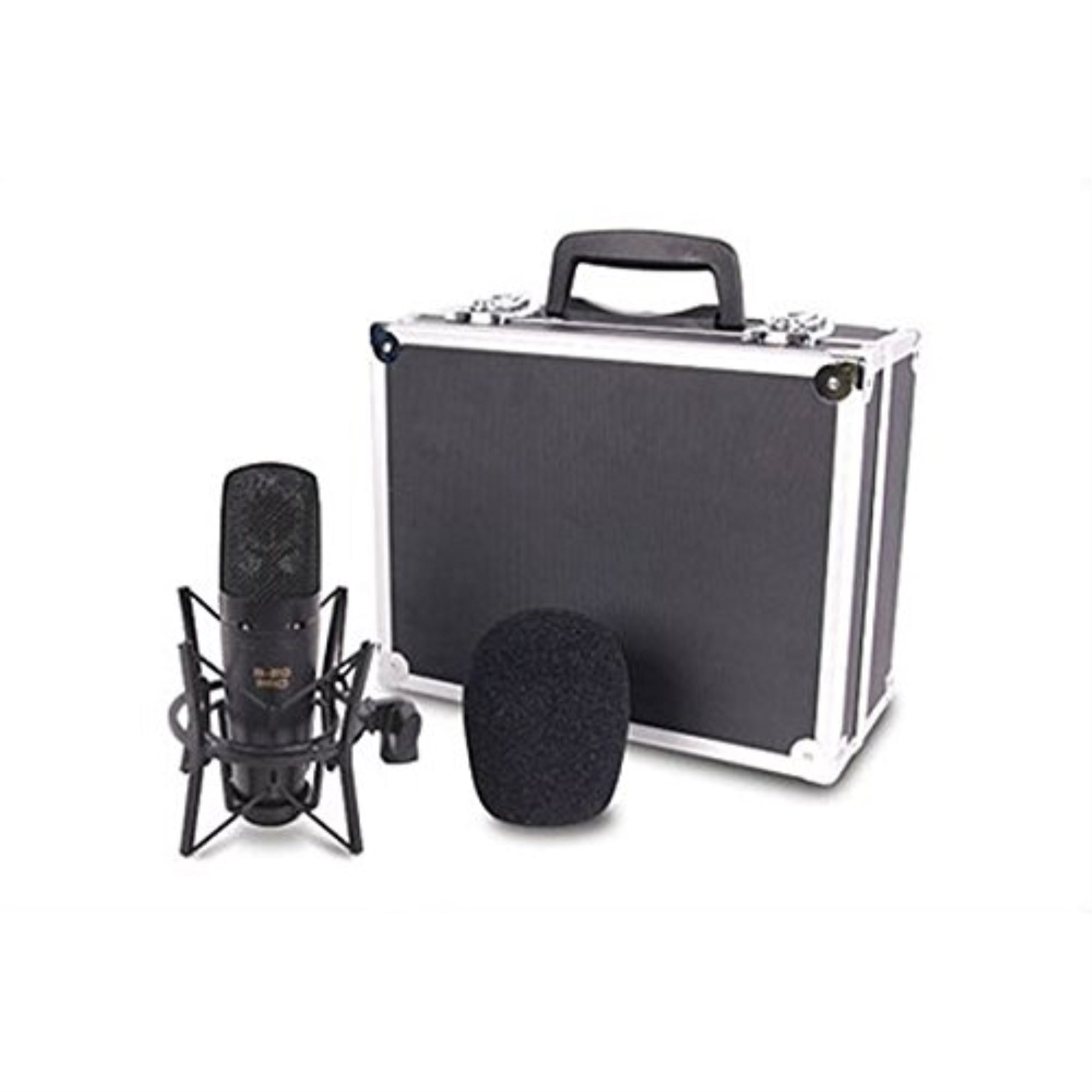 Large Dual-Diaphragm Studio Condenser Microphone withHeavy-duty suspension mount, windscreen & aluminum transport cas