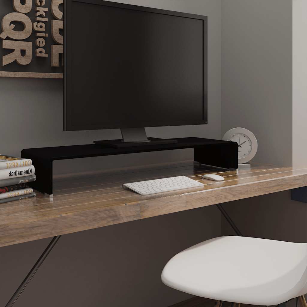 Vidaxl Tv Stand / Monitor Riser Glass Black 35.4inchX11.8inchX5.1inch