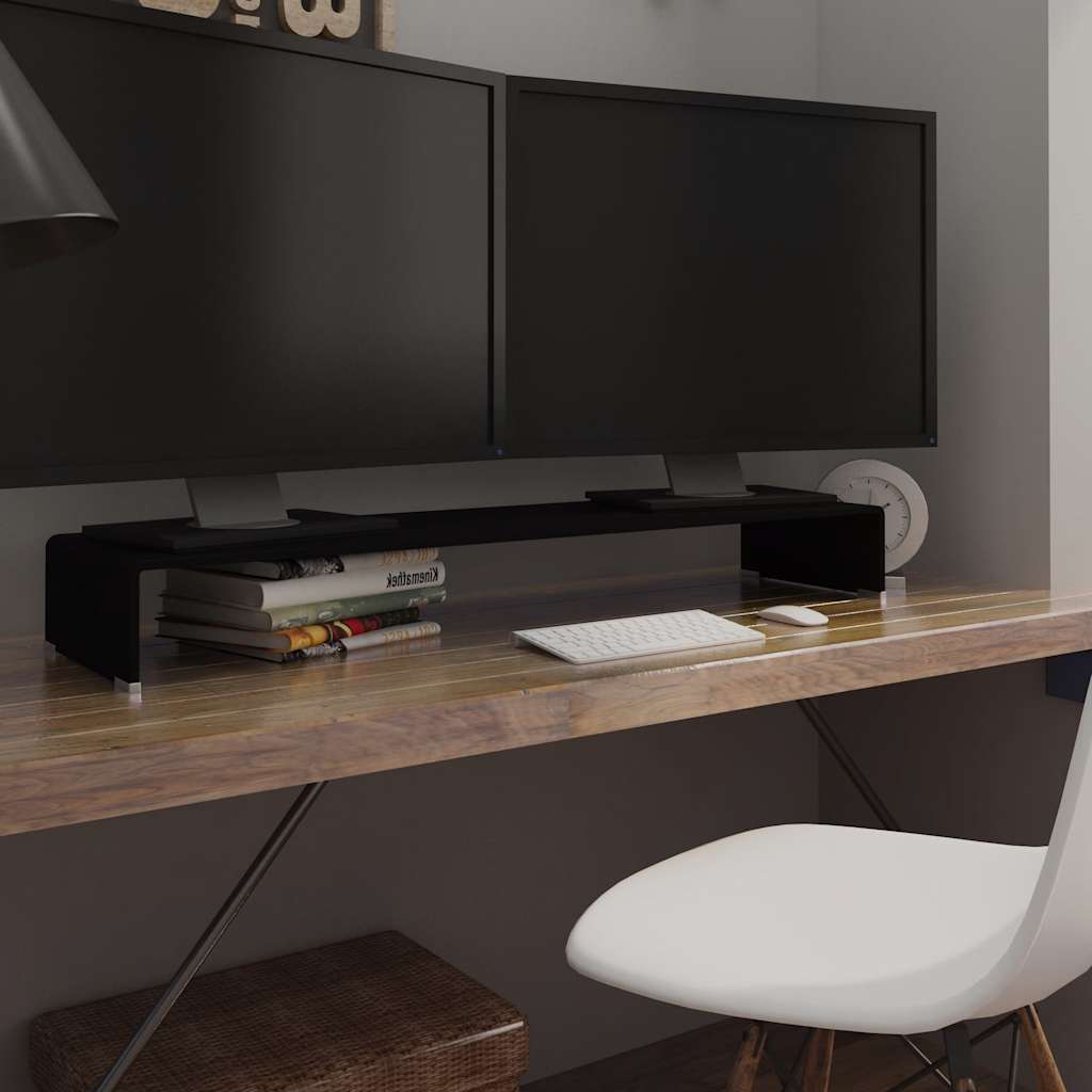 Vidaxl Tv Stand / Monitor Riser Glass Black 43.3inchX11.8inchX5.1inch