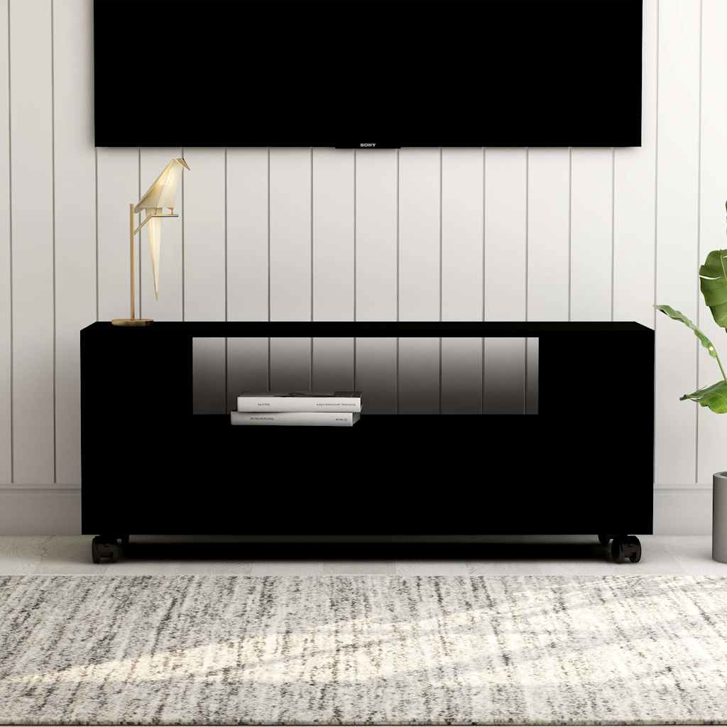 Vidaxl Tv Cabinet Black 47.2inchX13.8inchX18.9inch Engineered Wood