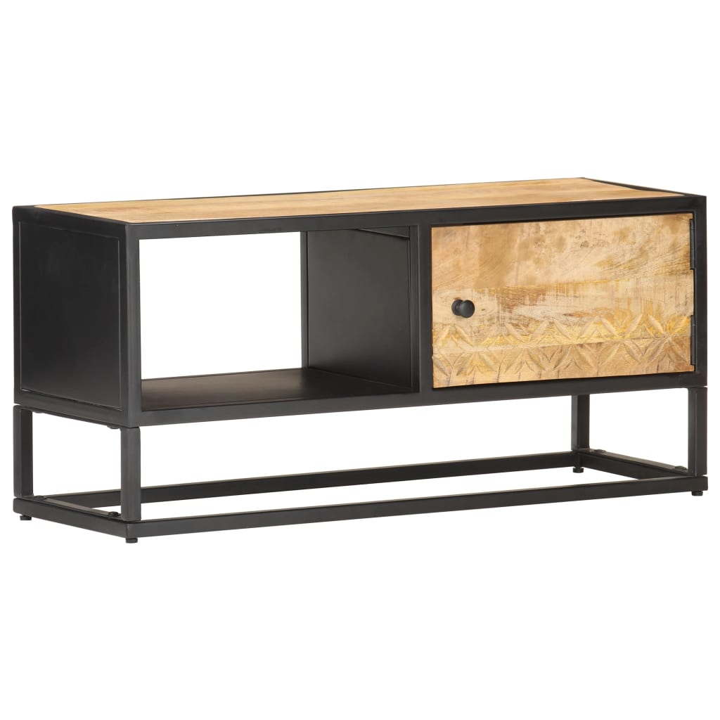 Vidaxl Tv Cabinet With Carved Door 35.4''X11.8''X15.7'' Rough Mango Wood