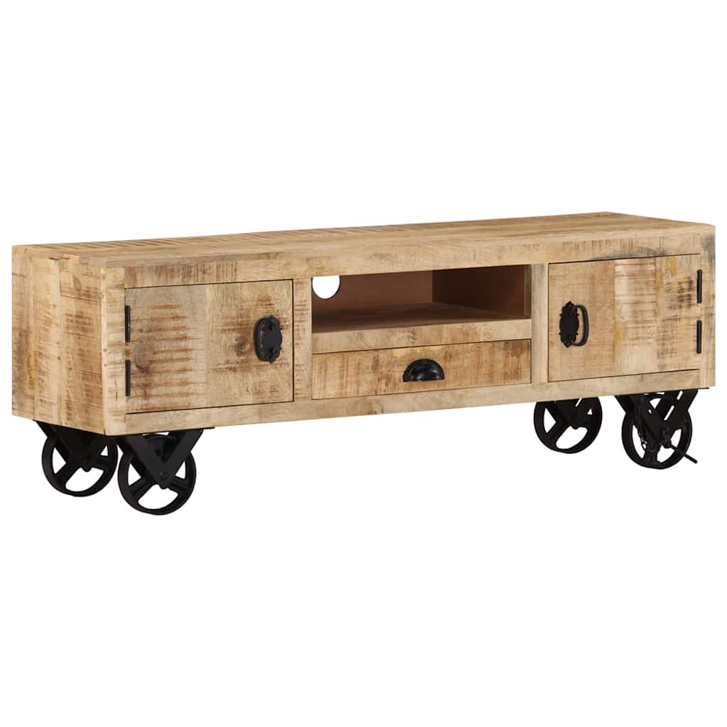 Vidaxl Tv Cabinet With Wheels 43.3inchX11.8inchX14.6inch Rough Mango Wood
