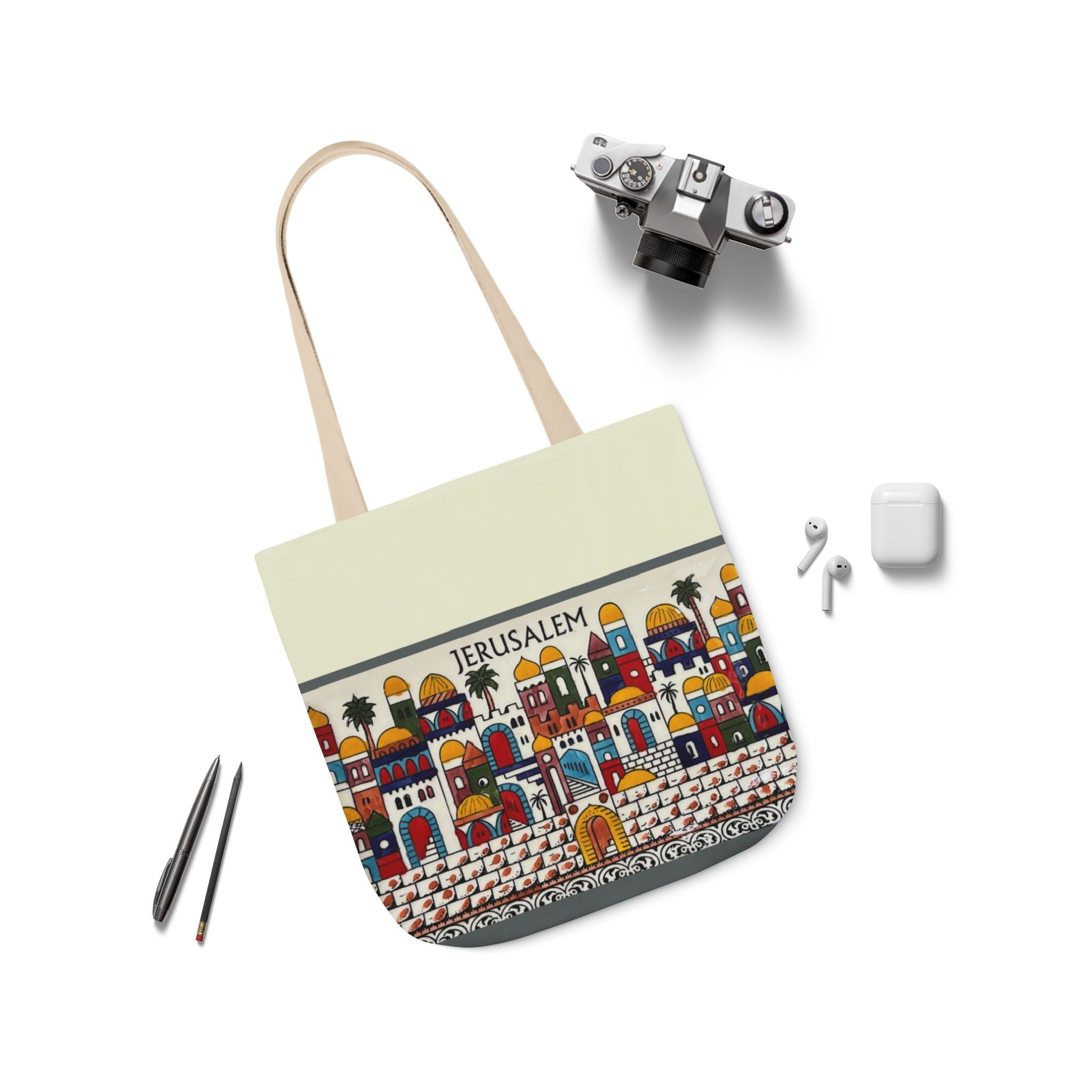 Jerusalem City  Tote Bag, 3-Color Straps