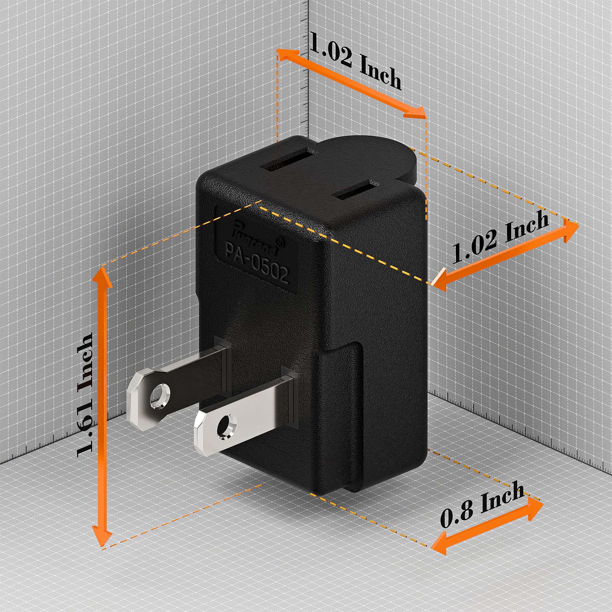 Right Angle Adapter,2 Prong 90 Degree Rightward Angled Ac Adapter, Polarized 2 Prong L Type Adapter, Vertical Right Angled Down