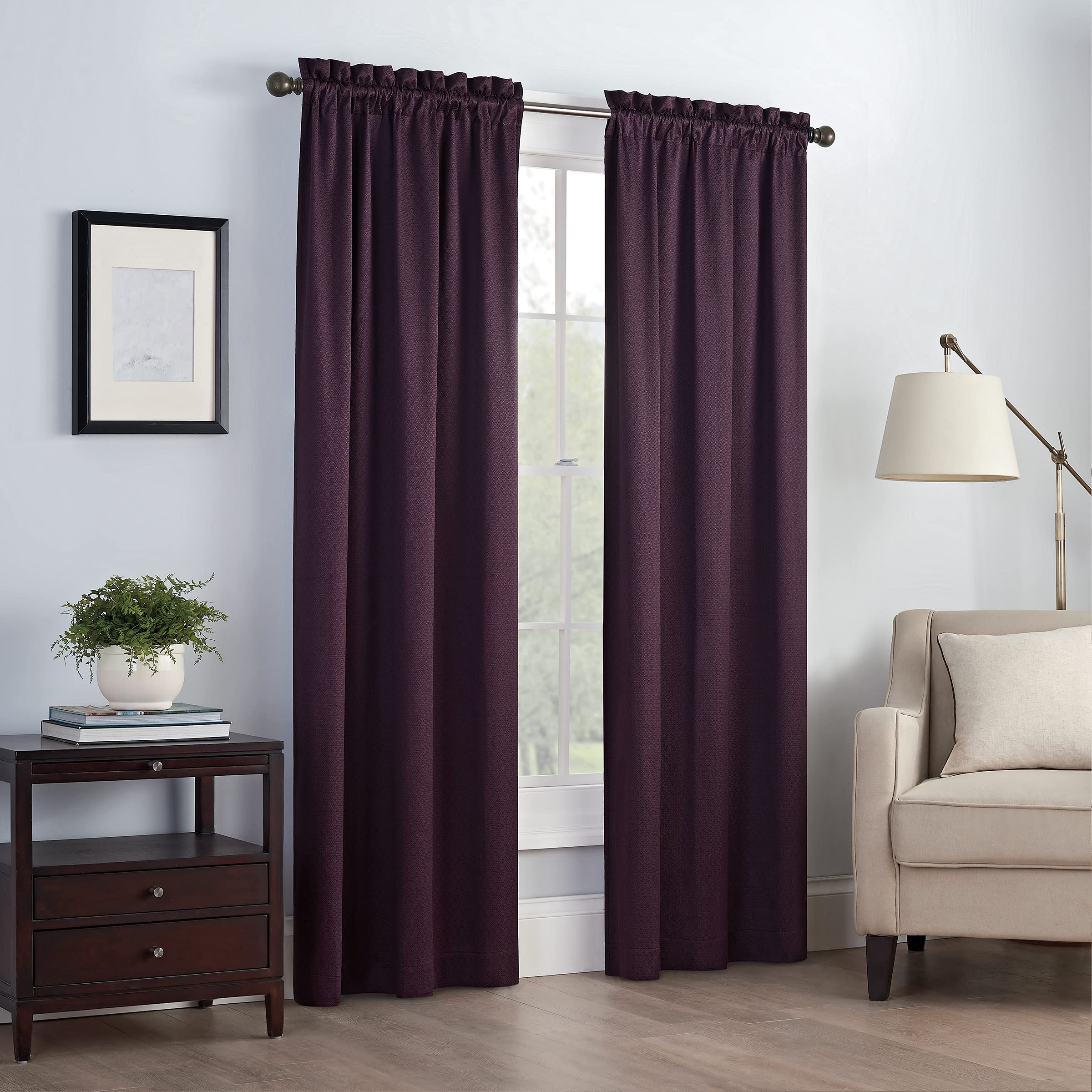Eclipse Canova 42'' X 63'' Rod Pocket Single Panel Privacy Window Treatment Living Room, 42X63, Plum