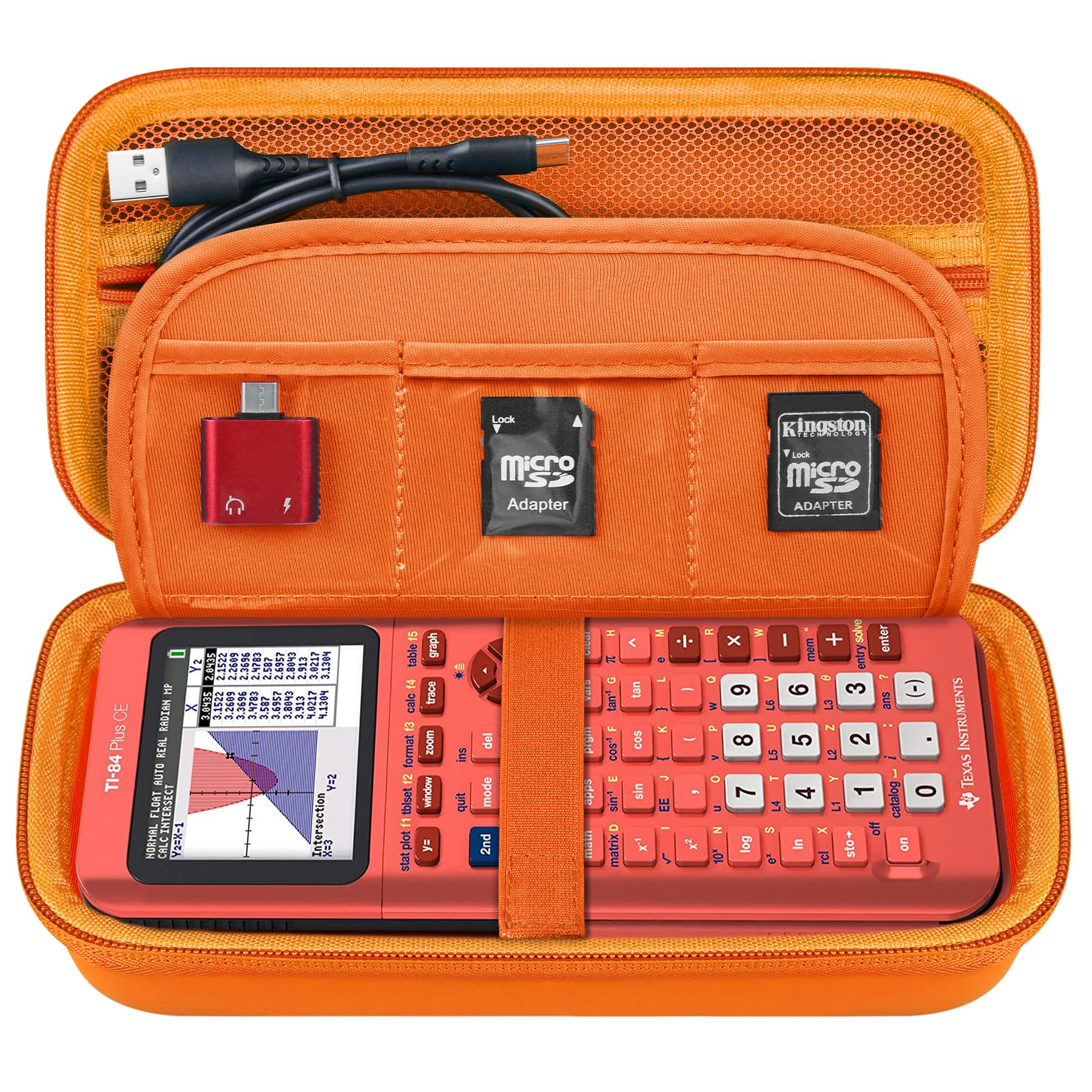 Elonbo Carrying Case For Texas Instruments Ti 84 Plus Ce/Ti 84 Plus/Ti 83 Plus/Ti 83 Plus Ce Color Graphing Calculator, Extra Mesh Pocket Fits Charging Cable Charger Manual, Orange