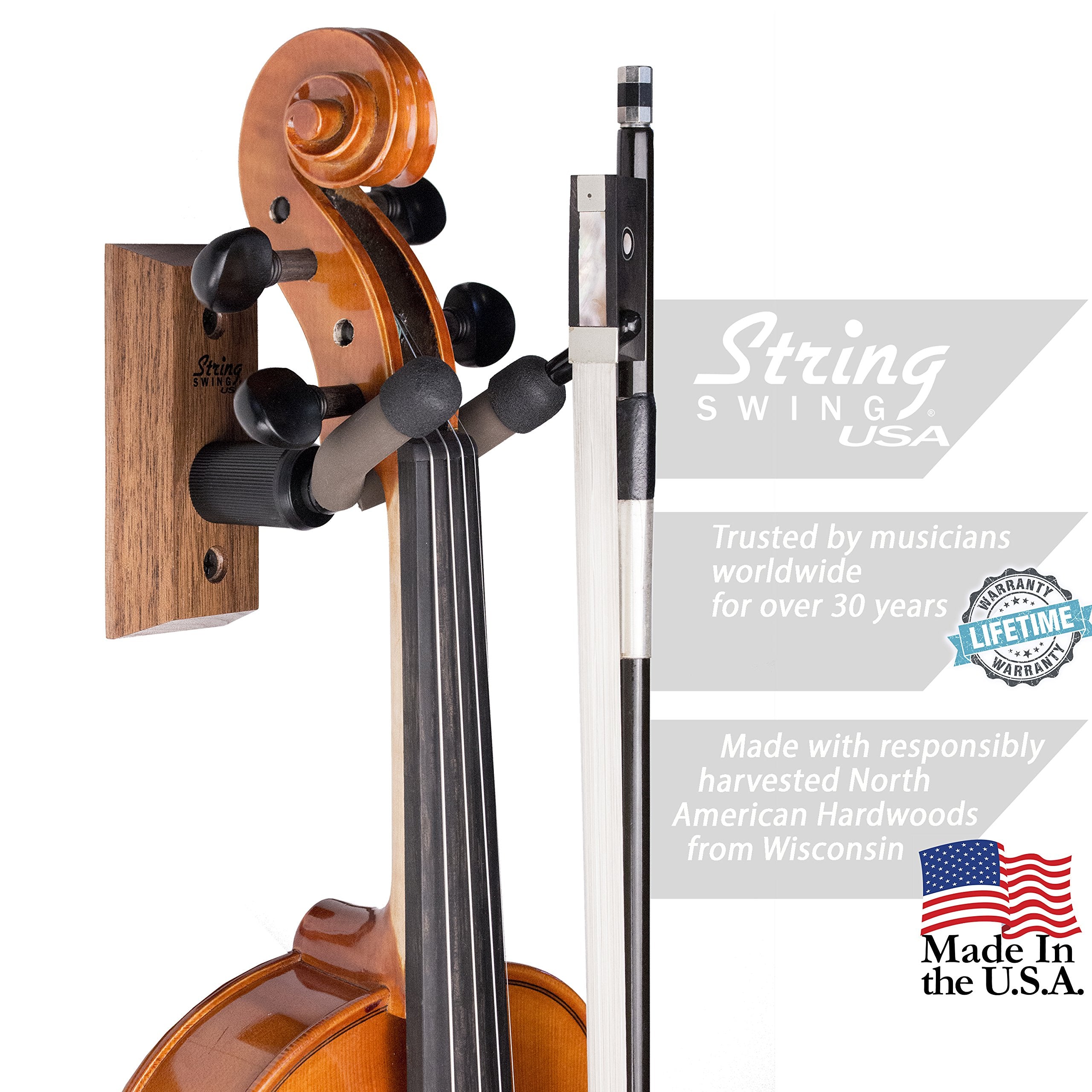 String Swing Violin Hanger Wooden Wall Mount For Home & Studio Cc01V Bw4 Hardwood Black Walnut (4 Pack)