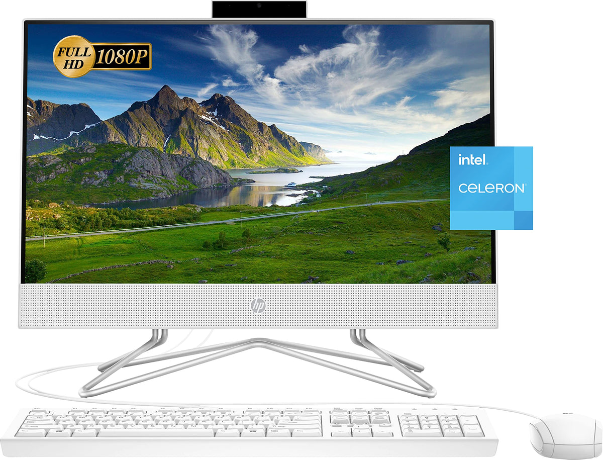 HP 2022 All in One Desktop, 21.5' FHD Display, Intel Celeron J4025 Processor, 16GB RAM, 2TB PCIe SSD, Webcam, HDMI, RJ 45, Wired Keyboard&Mouse, WiFi, Windows 11 Home, White