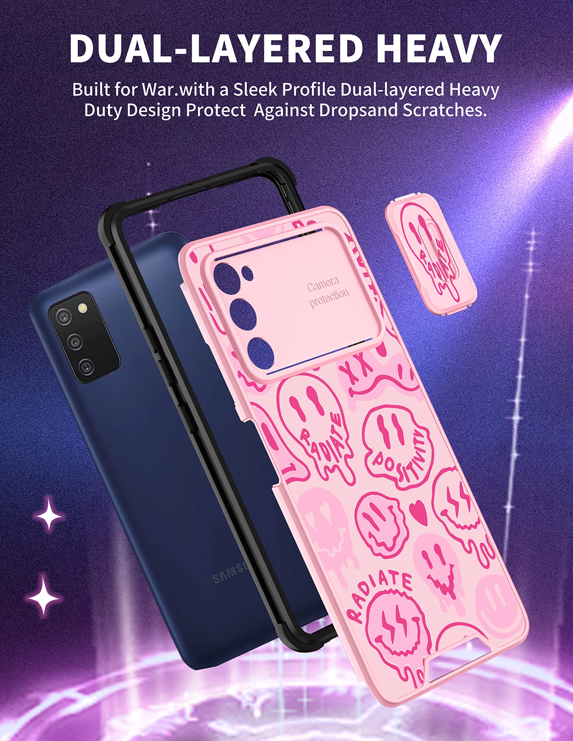 Goocrux For Samsung Galaxy A03S Case Smiley Face For Girls Women Kawaii Cute Pink Girly Phone Cover Preppy Smile Unique Design A