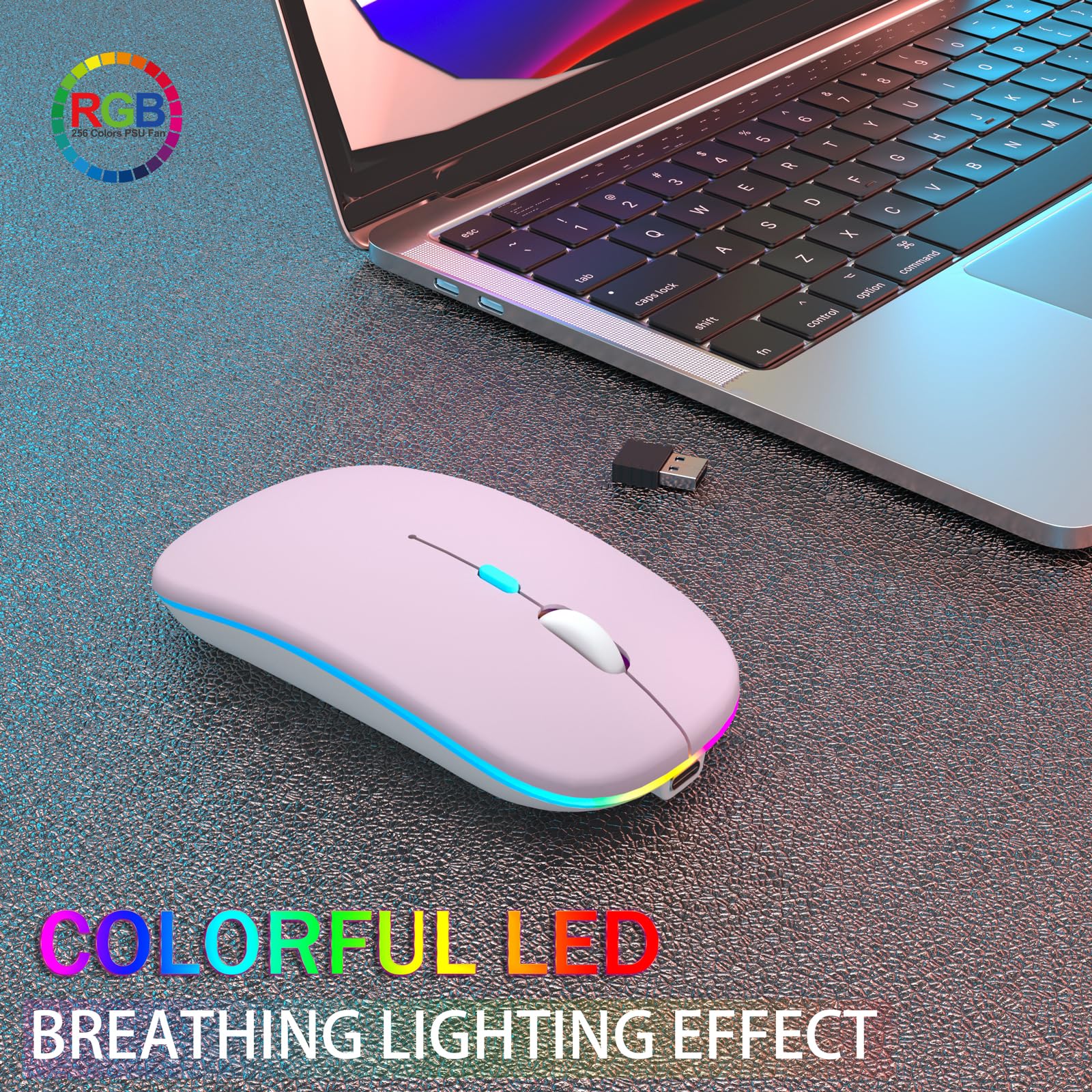 Aikokok Wireless Bluetooth Mouse,Led Rechargeable Laptop Mouse.Portable Computer Mice Use(Bt5.2 And Usb 2.4G) Dual Mode Connecti