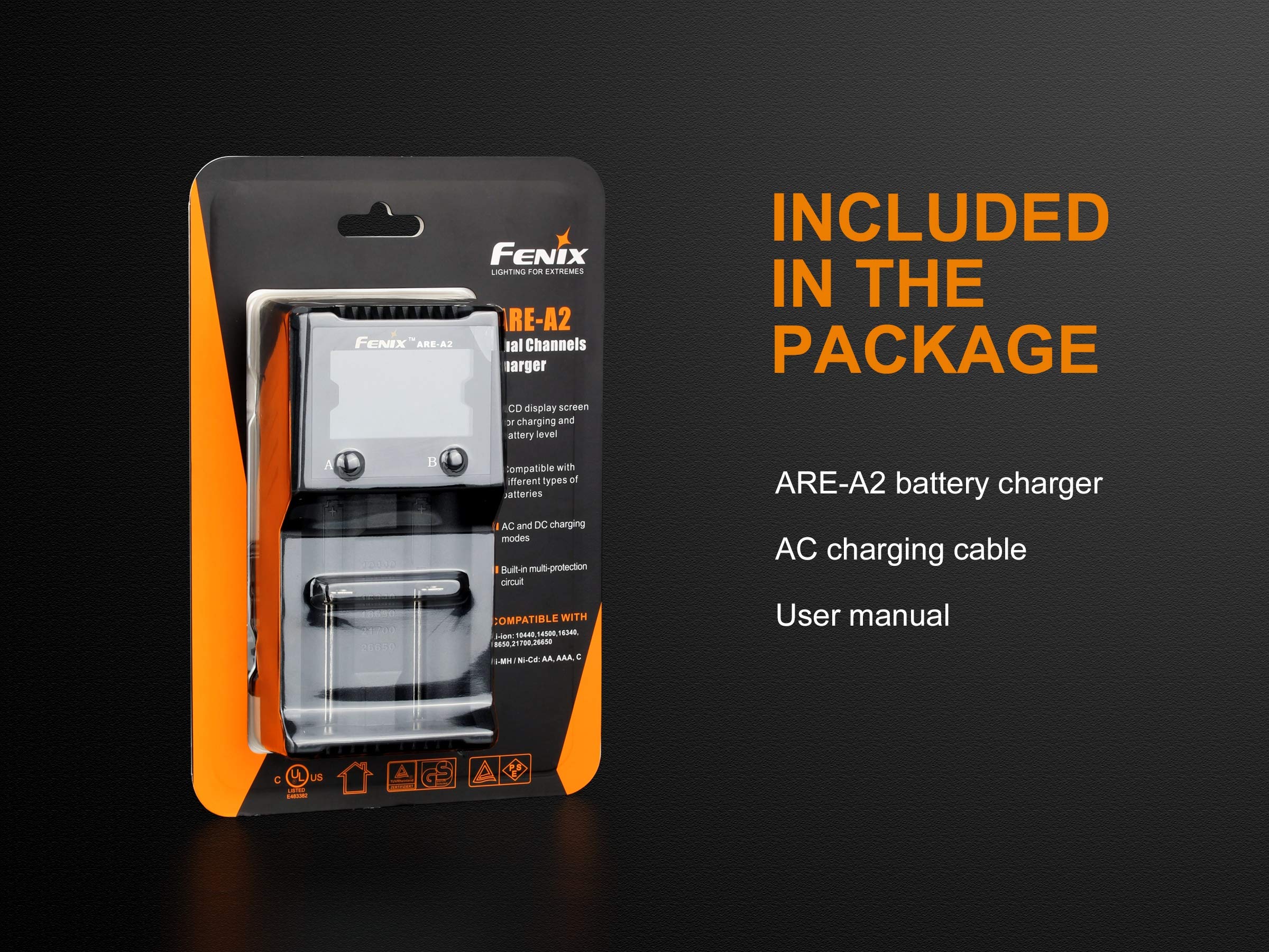Edisonbright Fenix Are-A2 Smart Battery Charger For 21700/18650/16340 Bbx5 Battery Carry Case