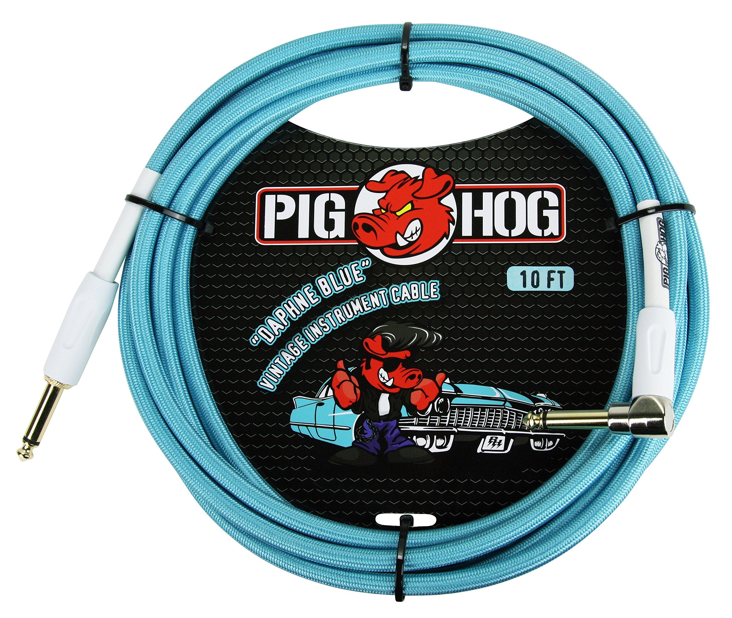 Pig Hog ''Daphne Blue'' Woven Jacket Tour Grade Instrument Cable, 10-foot Right Angle