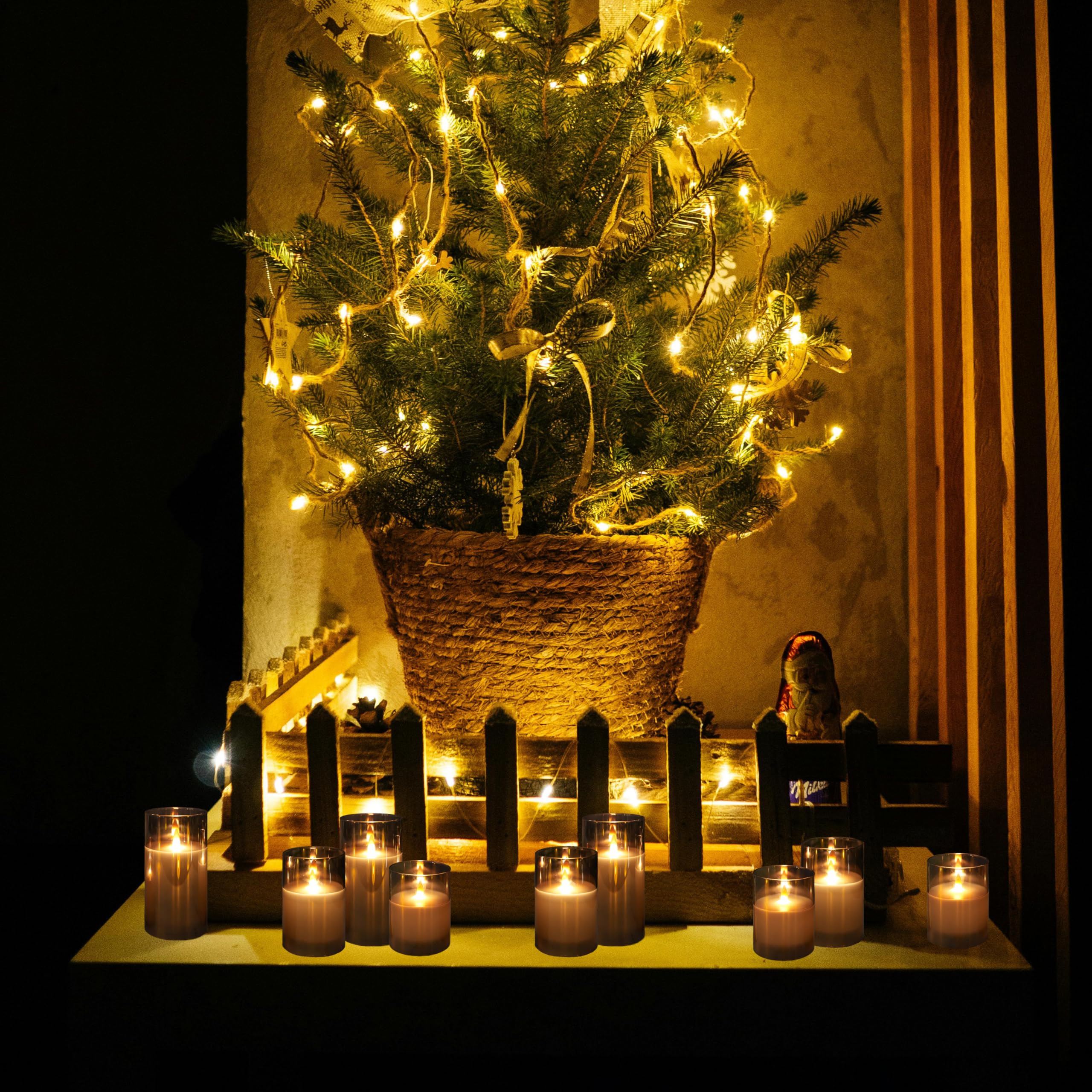 Niceme Grey Glass Flamelss Candles With Remote, Evanescing Radiance Candles Flickering Pillar Candles Battery Operated Real Wax