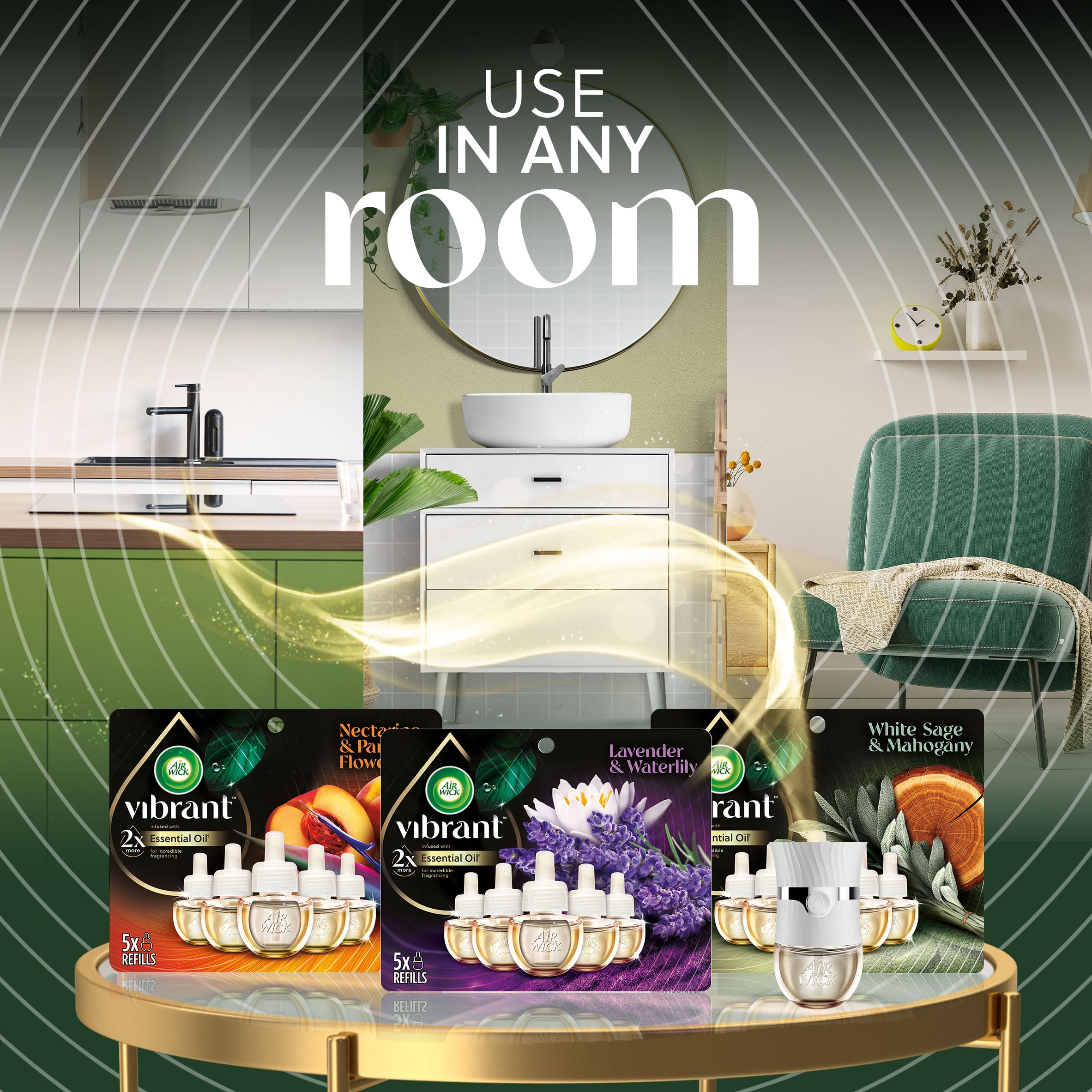 Air Wick Plug In Scented Oil Refills, Blue Sea + Beachwood, Air Fresheners For Home Long Lasting, Room Fresheners,Air Freshener