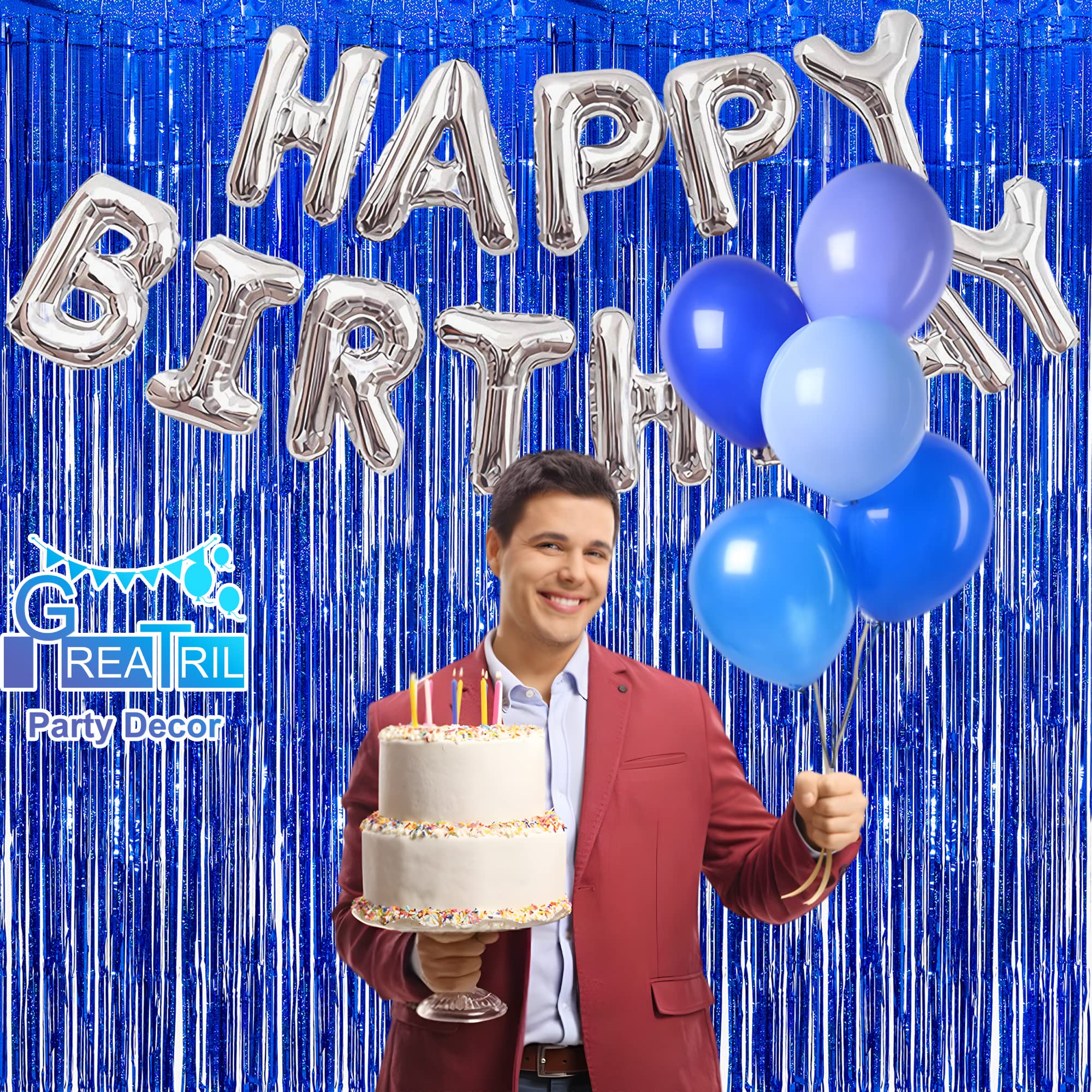 Dark Blue Tinsel Backdrop Streamers   Greatril Party Streamers Backdrop Foil Fringe Curtains For Birthdays/Bachelorette/Bridal S